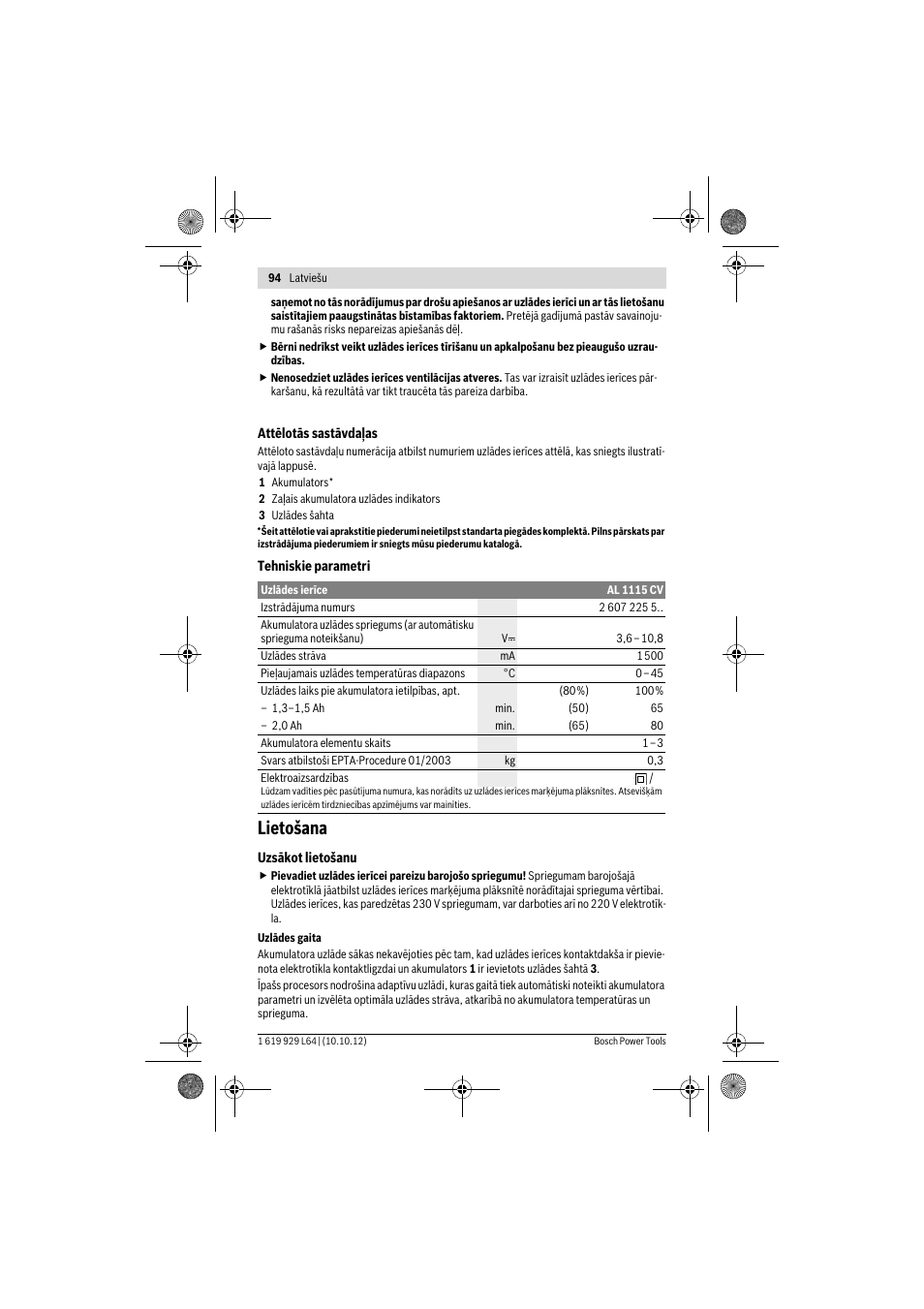 Lietošana | Bosch AL 1115 CV User Manual | Page 94 / 108