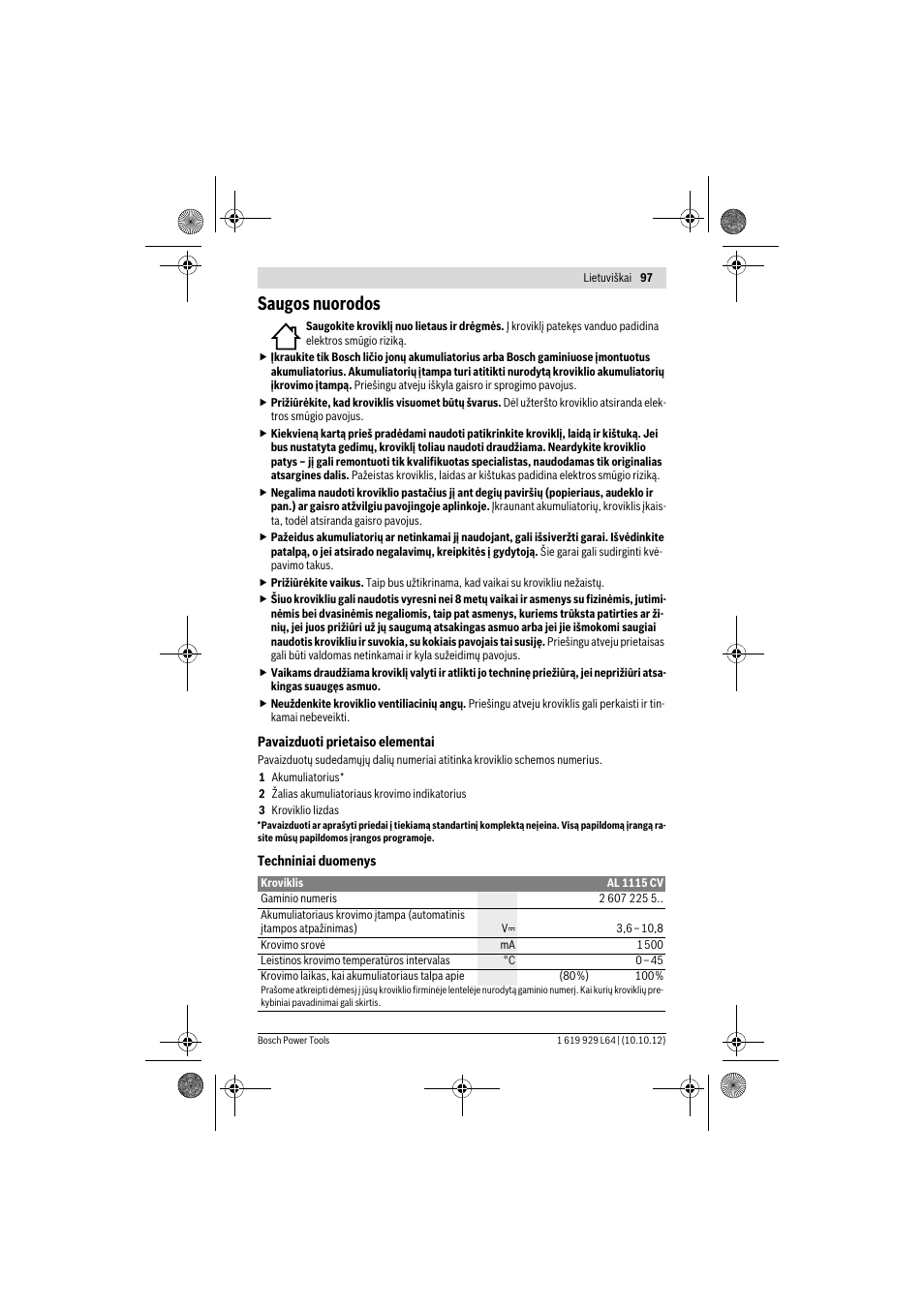 Saugos nuorodos | Bosch AL 1115 CV User Manual | Page 97 / 108