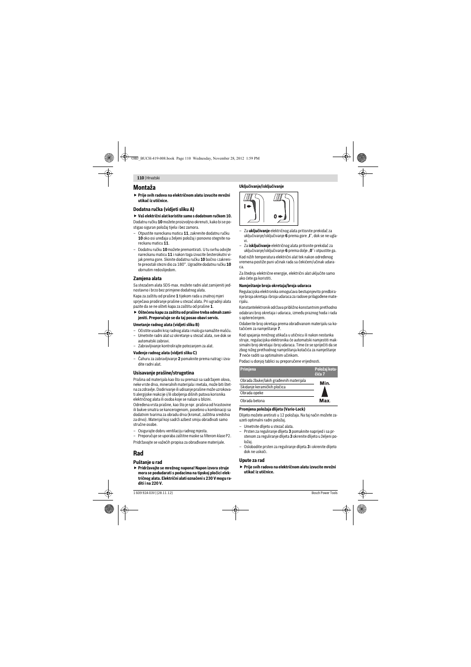 Montaža | Bosch GSH 5 CE Professional User Manual | Page 110 / 136