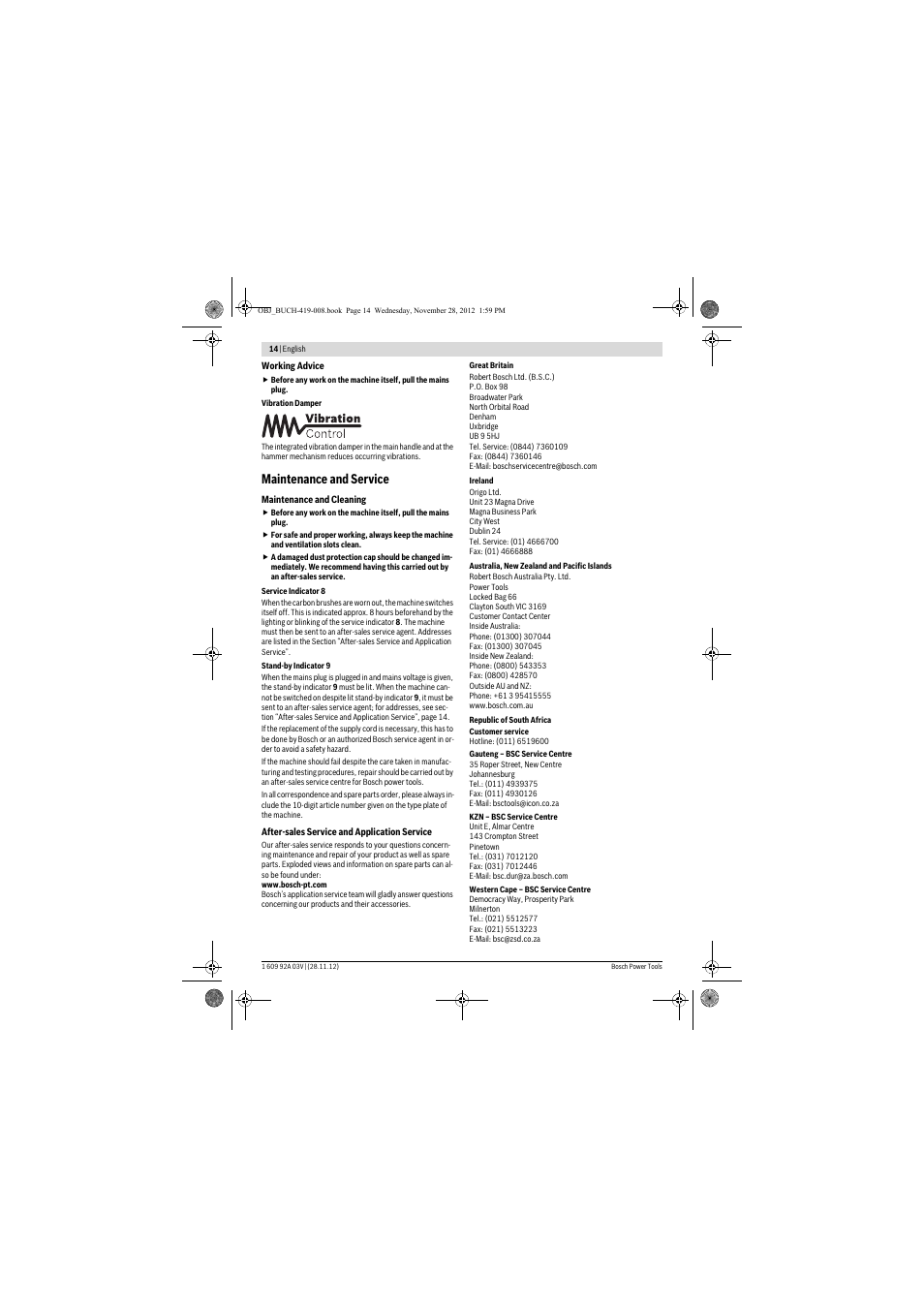 Maintenance and service | Bosch GSH 5 CE Professional User Manual | Page 14 / 136