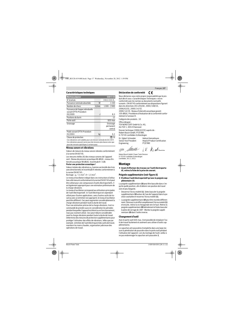 Montage | Bosch GSH 5 CE Professional User Manual | Page 17 / 136