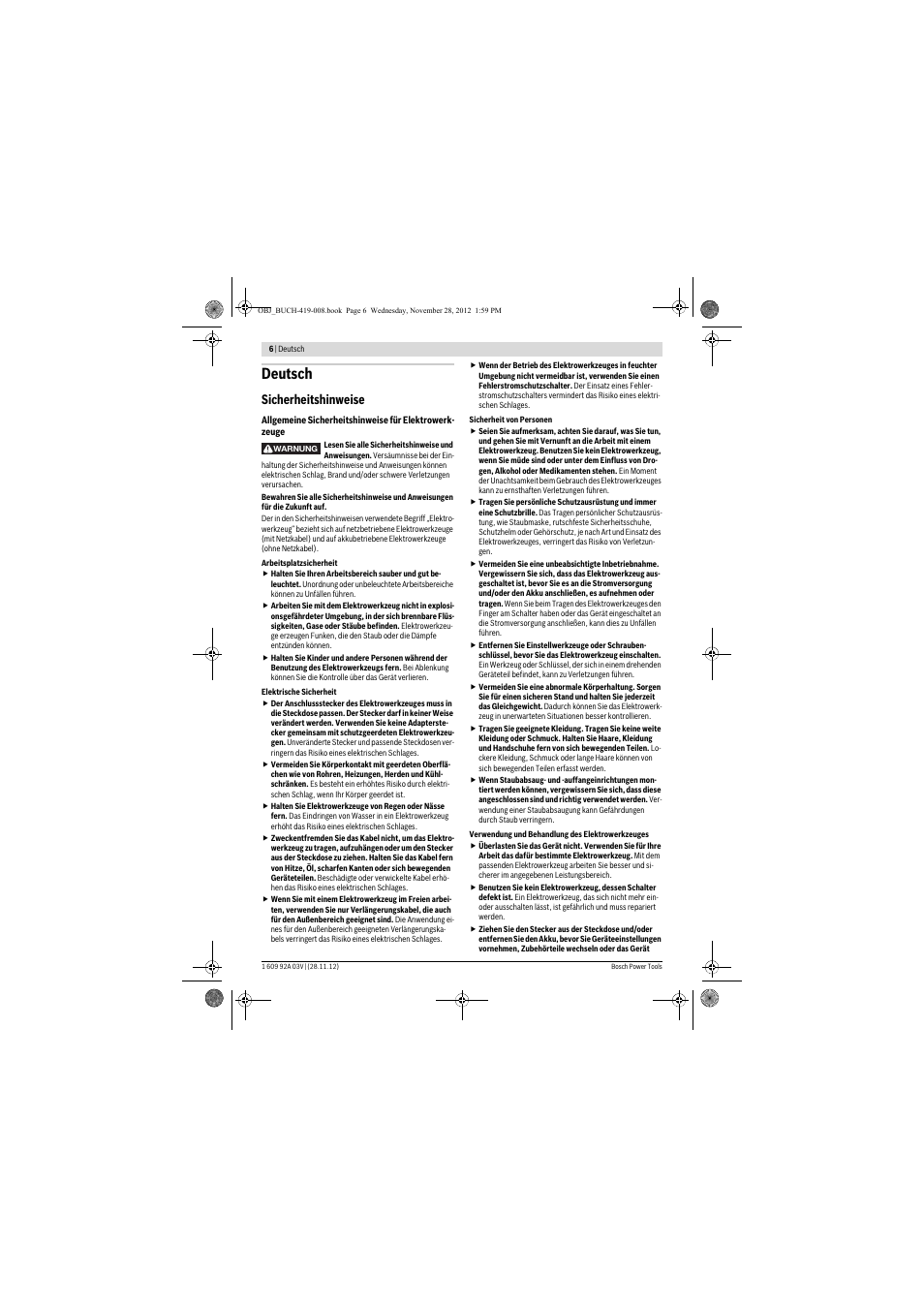 Deutsch, Sicherheitshinweise | Bosch GSH 5 CE Professional User Manual | Page 6 / 136