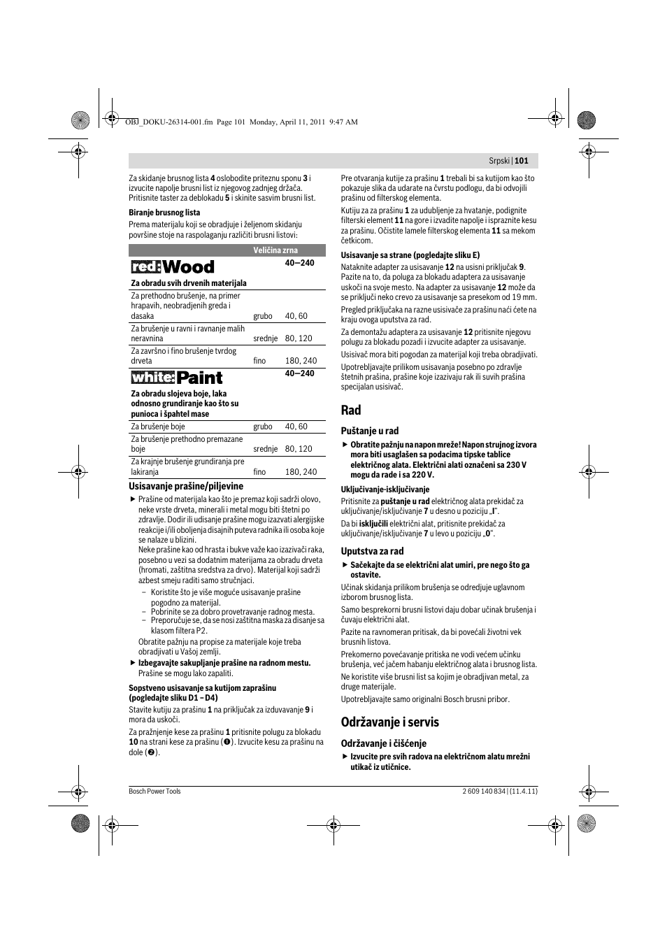 Održavanje i servis | Bosch GSS 140 A Professional User Manual | Page 101 / 132