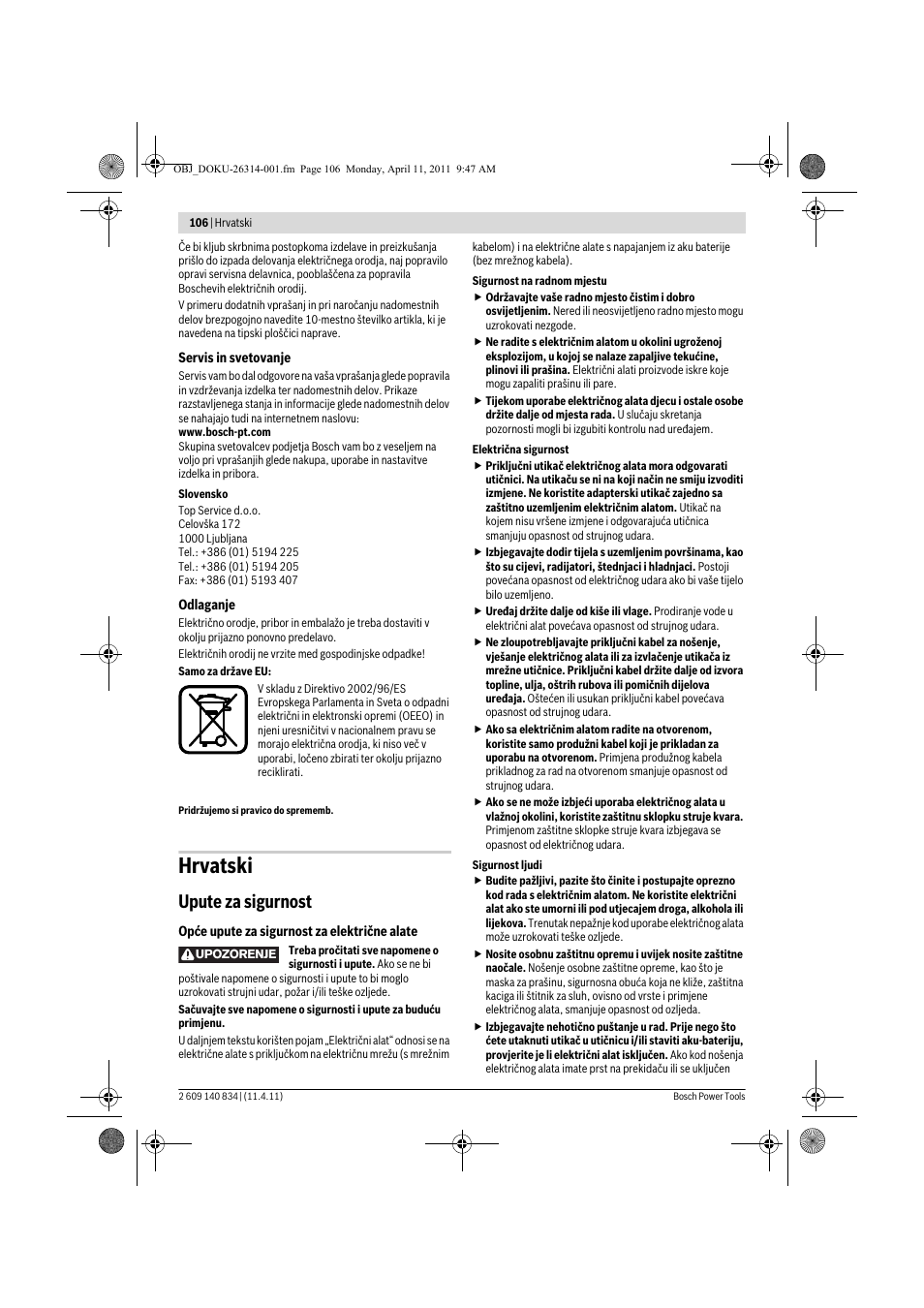 Hrvatski, Upute za sigurnost | Bosch GSS 140 A Professional User Manual | Page 106 / 132