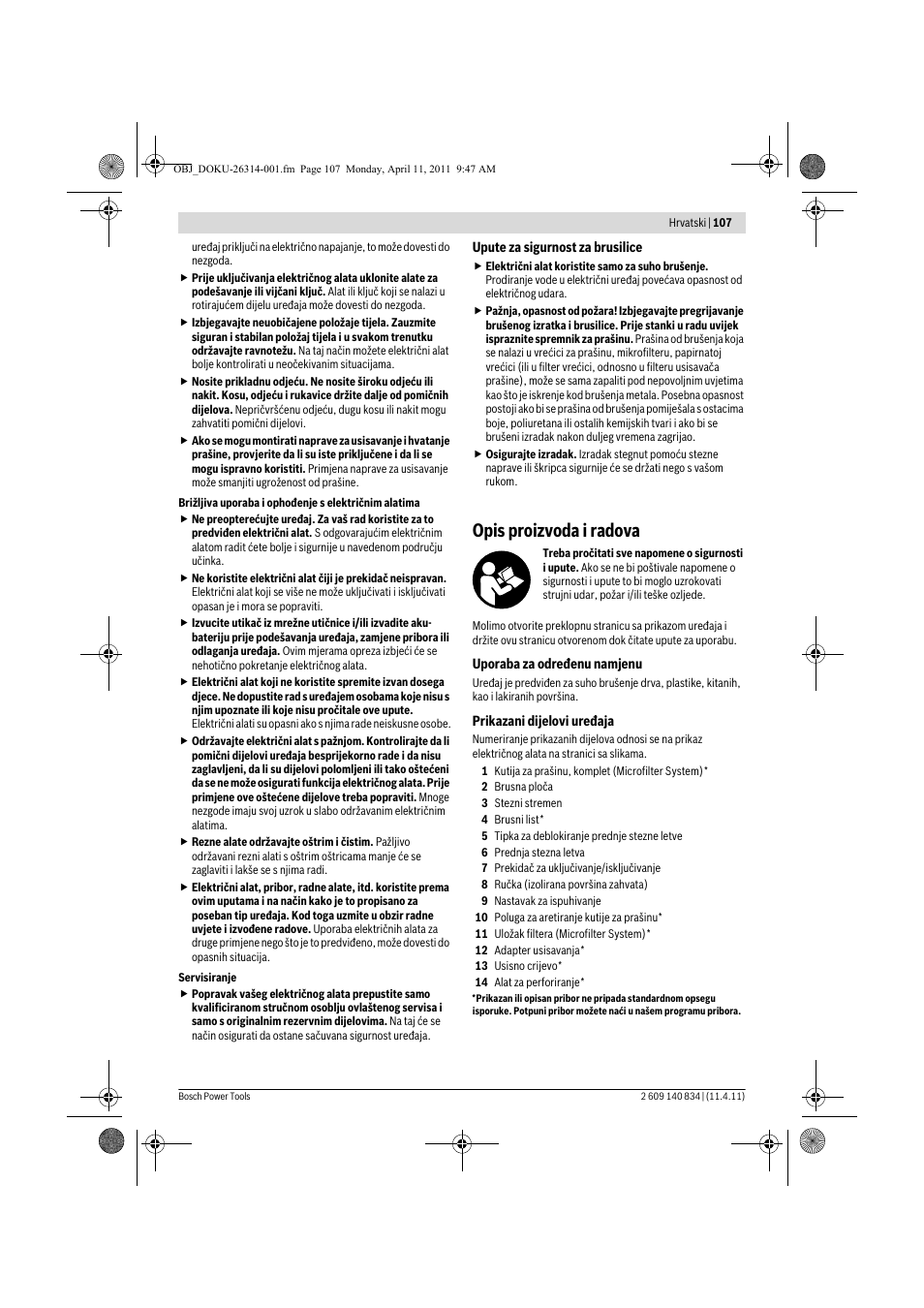 Opis proizvoda i radova | Bosch GSS 140 A Professional User Manual | Page 107 / 132