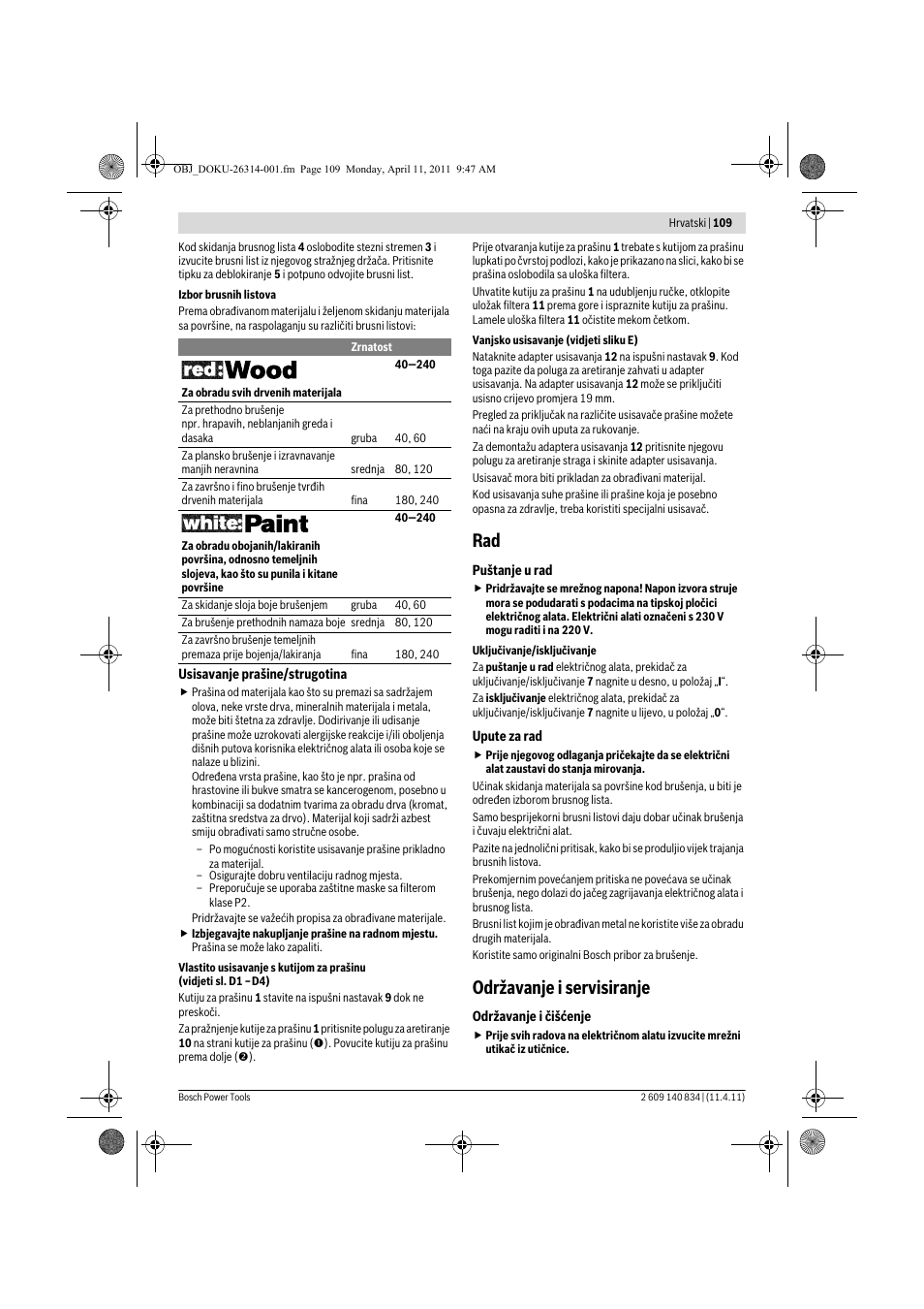 Održavanje i servisiranje | Bosch GSS 140 A Professional User Manual | Page 109 / 132