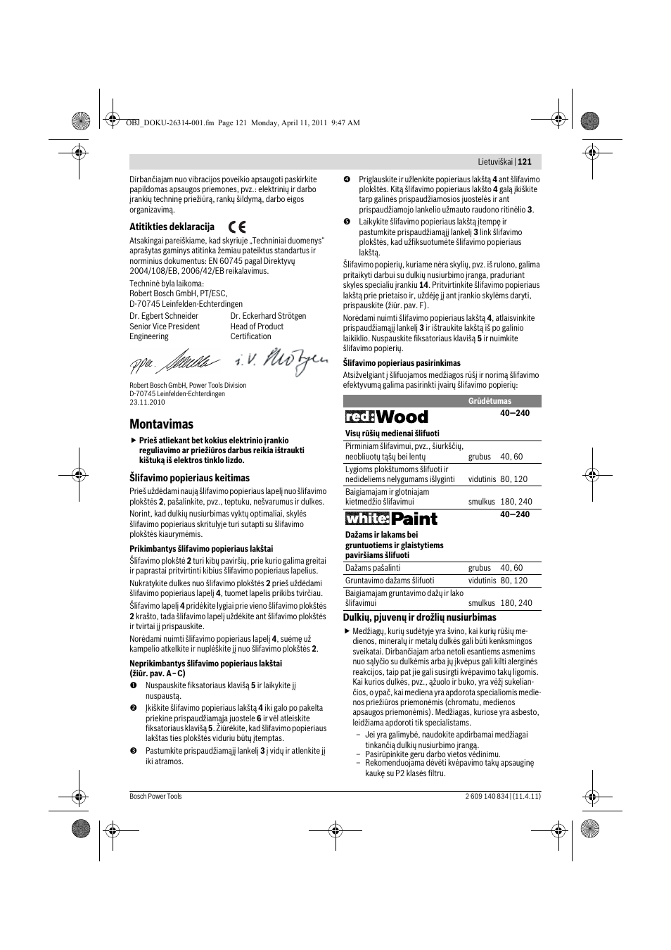 Montavimas | Bosch GSS 140 A Professional User Manual | Page 121 / 132