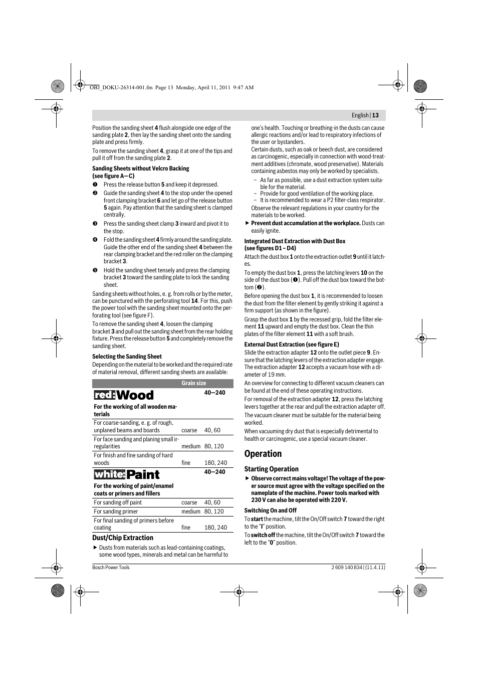 Operation | Bosch GSS 140 A Professional User Manual | Page 13 / 132