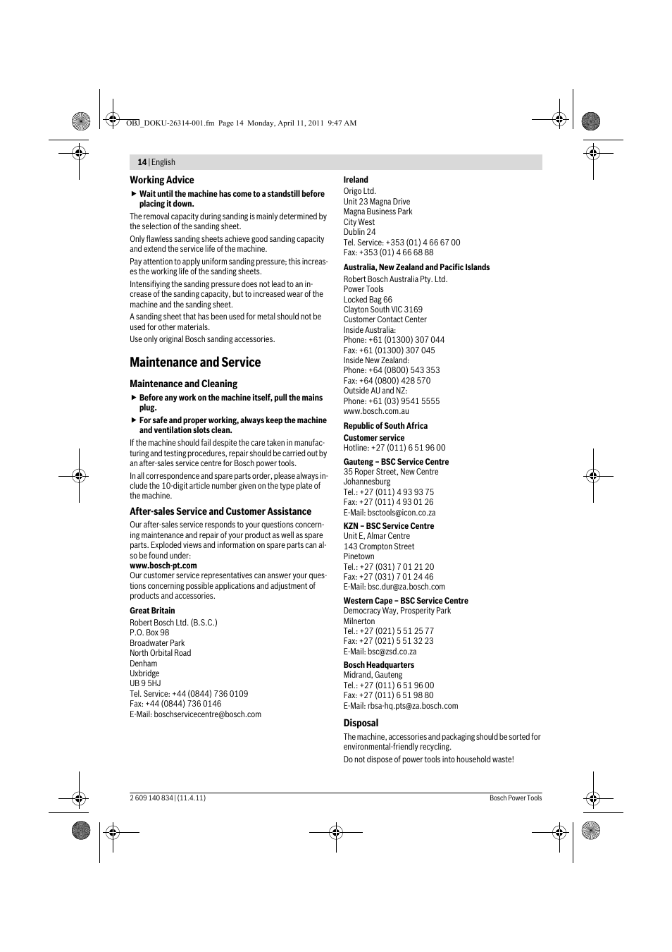 Maintenance and service | Bosch GSS 140 A Professional User Manual | Page 14 / 132