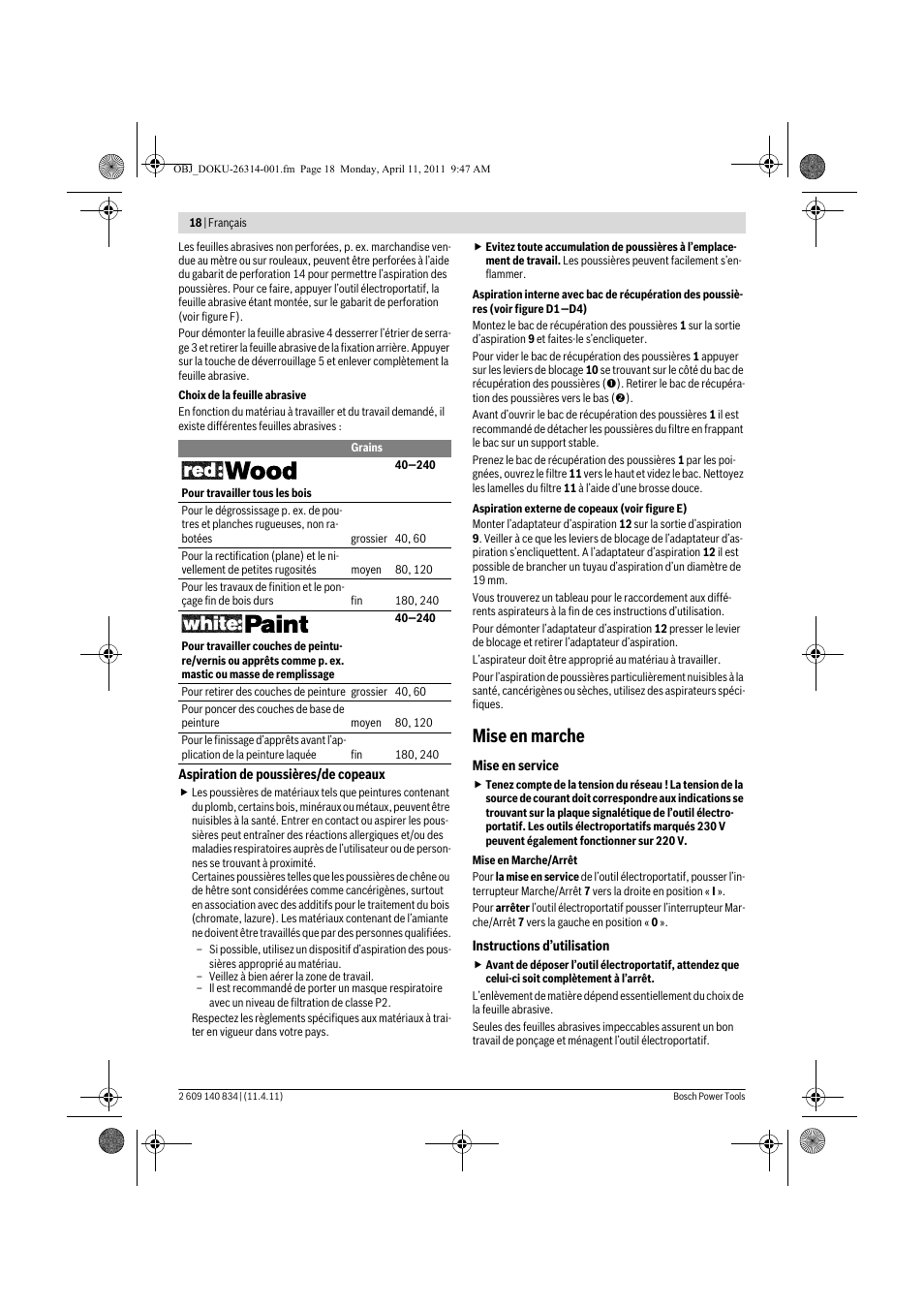 Mise en marche | Bosch GSS 140 A Professional User Manual | Page 18 / 132