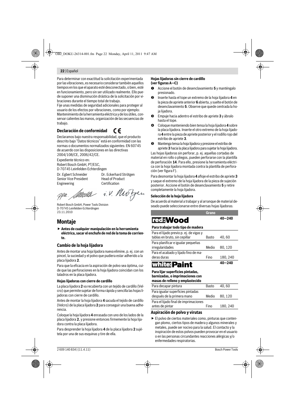 Montaje | Bosch GSS 140 A Professional User Manual | Page 22 / 132