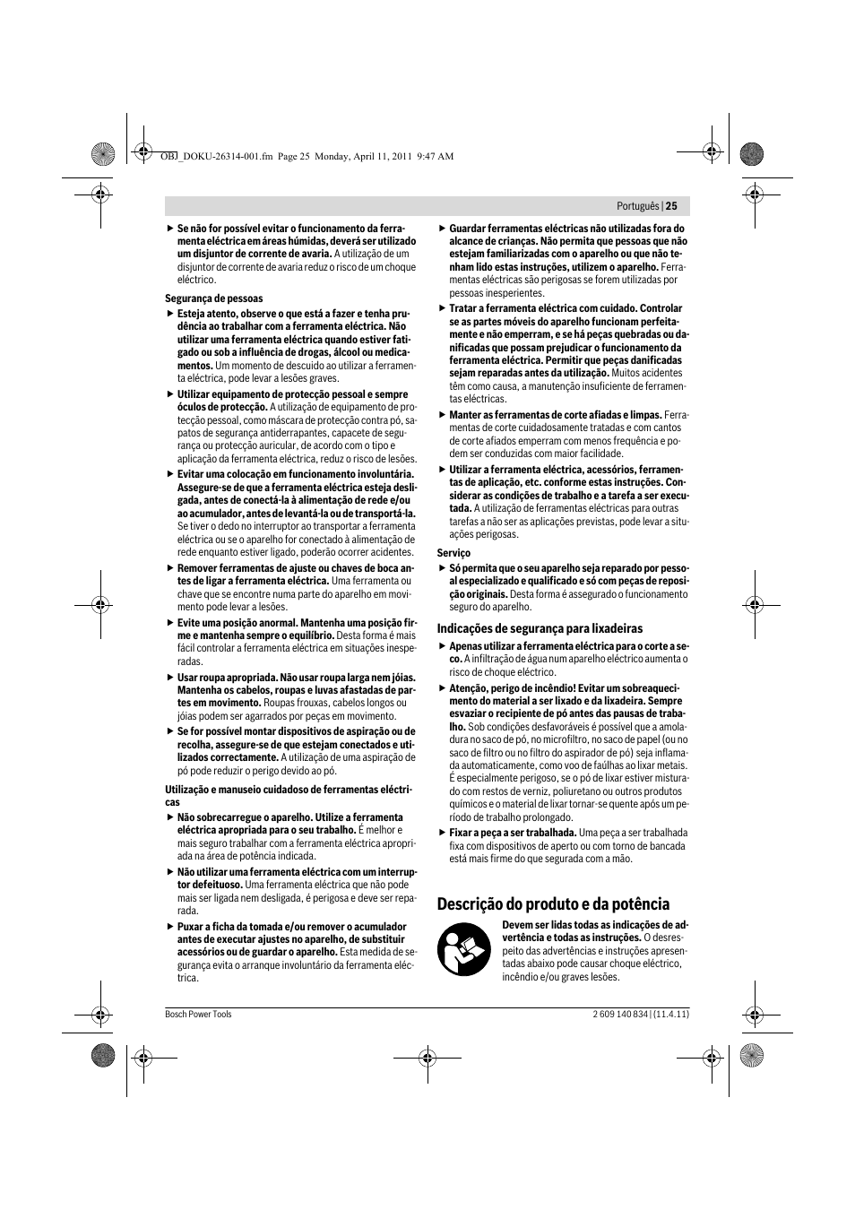 Descrição do produto e da potência | Bosch GSS 140 A Professional User Manual | Page 25 / 132