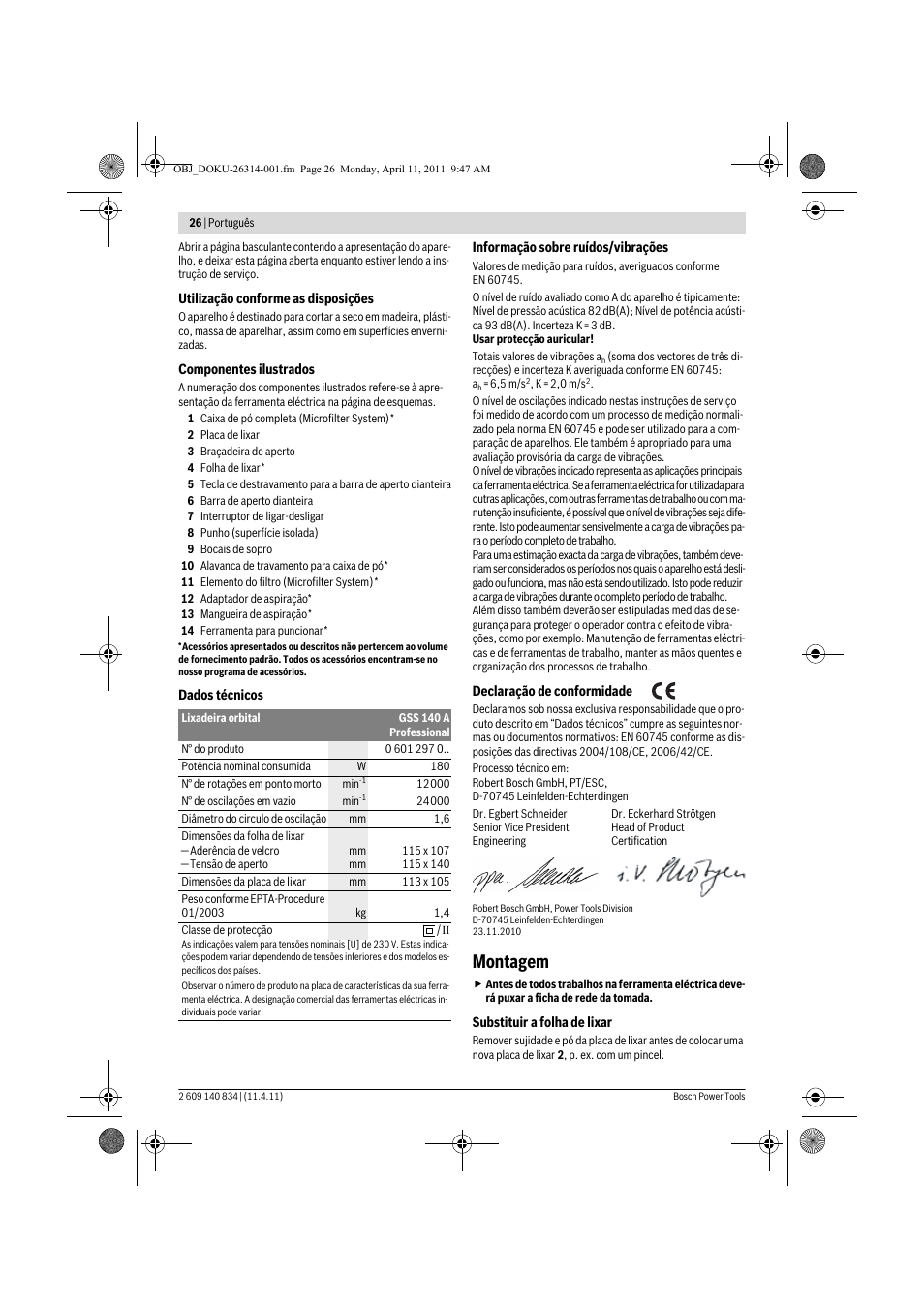 Montagem | Bosch GSS 140 A Professional User Manual | Page 26 / 132