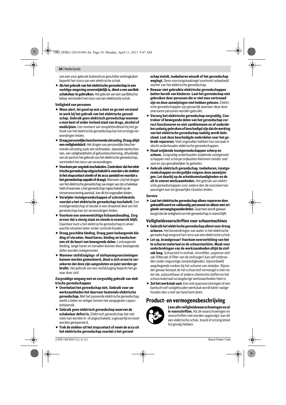 Product- en vermogensbeschrijving | Bosch GSS 140 A Professional User Manual | Page 34 / 132