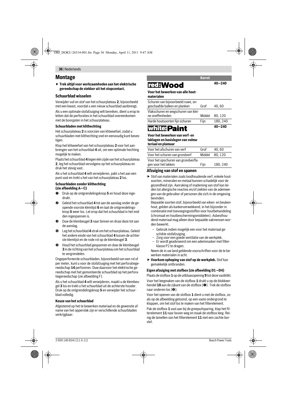 Montage | Bosch GSS 140 A Professional User Manual | Page 36 / 132