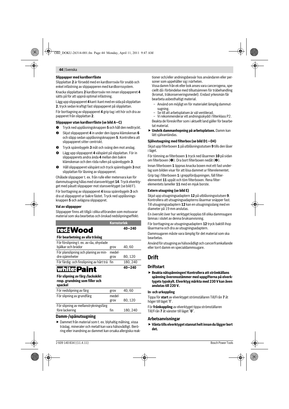 Drift | Bosch GSS 140 A Professional User Manual | Page 44 / 132