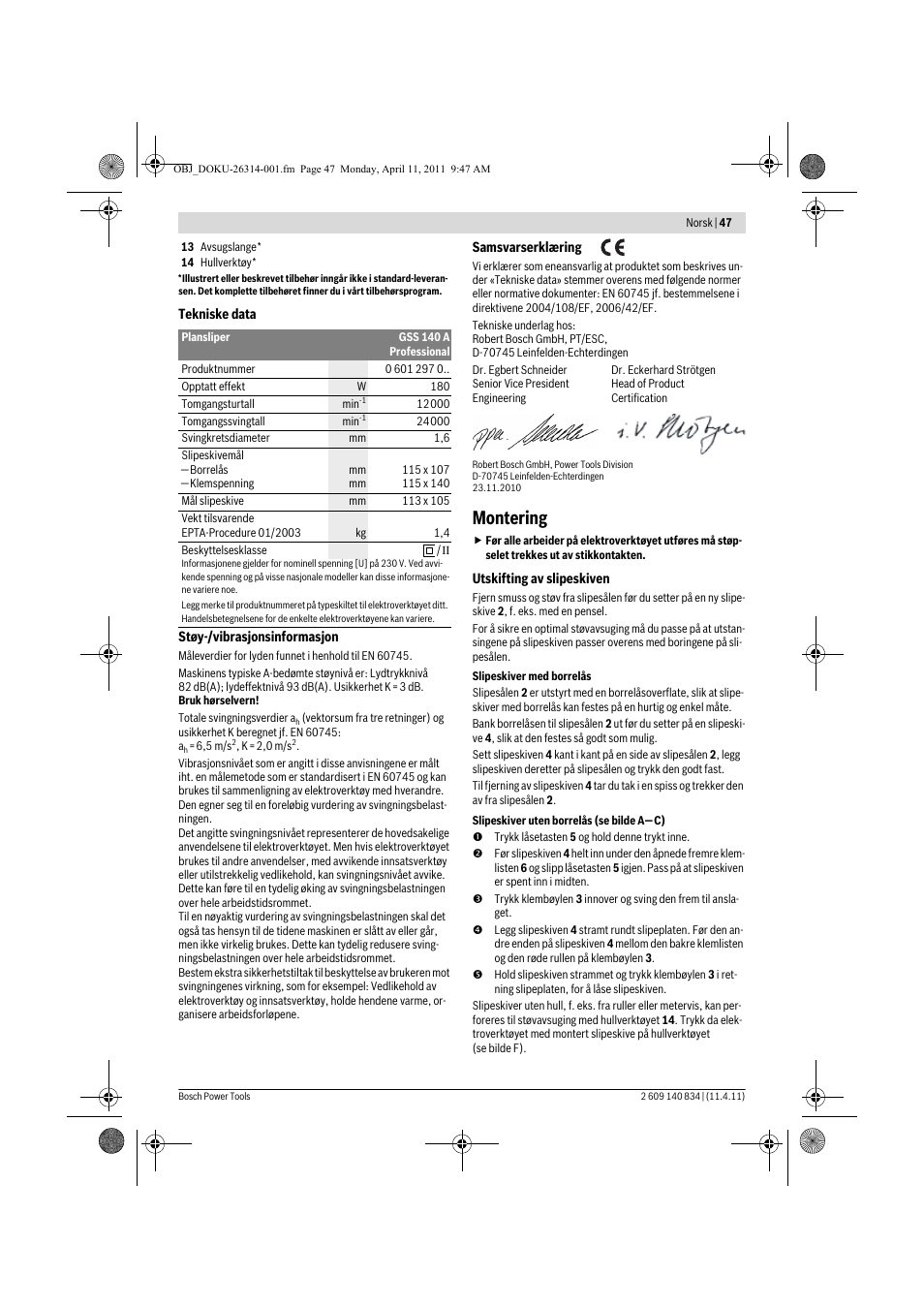 Montering | Bosch GSS 140 A Professional User Manual | Page 47 / 132