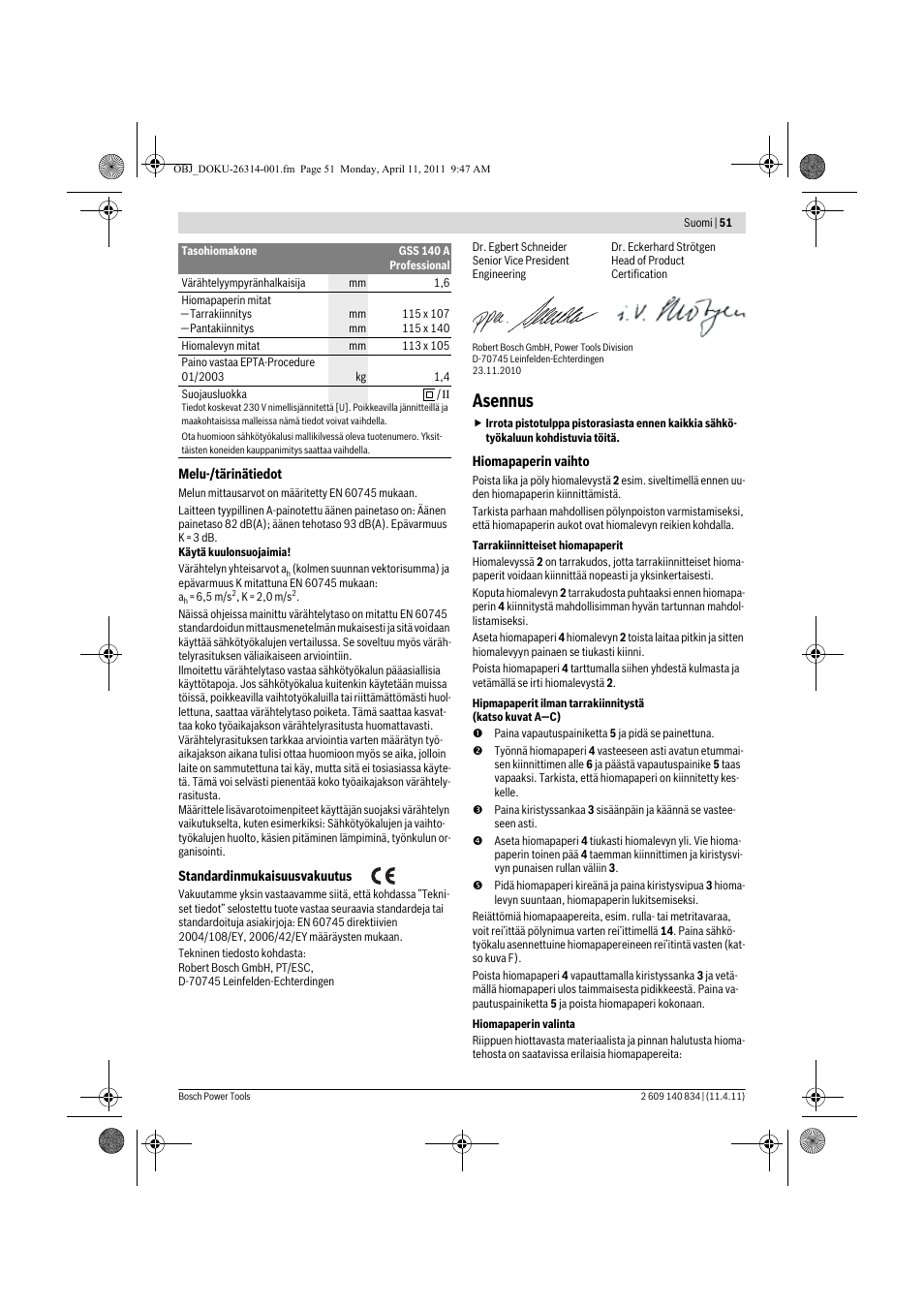 Asennus | Bosch GSS 140 A Professional User Manual | Page 51 / 132