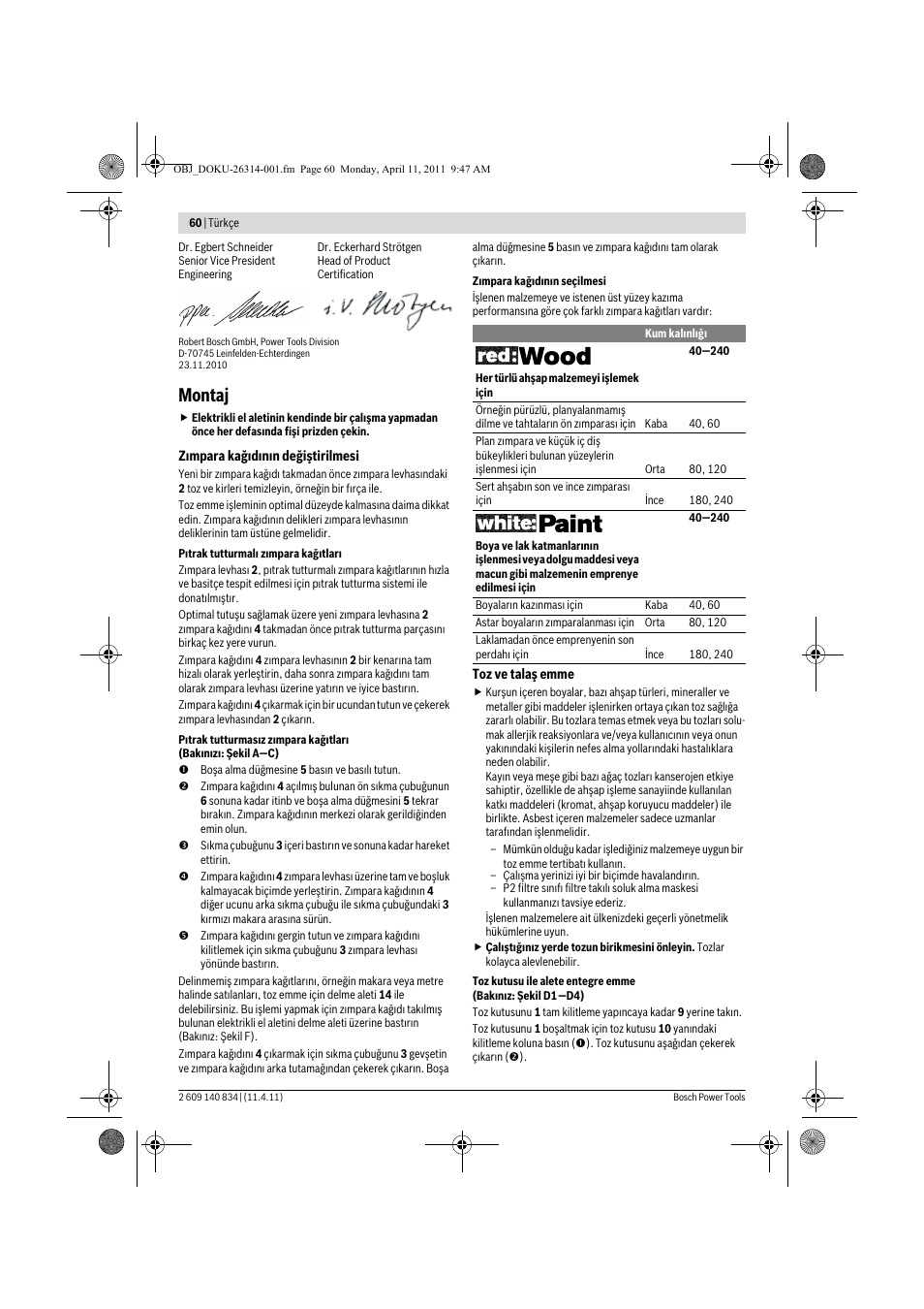 Montaj | Bosch GSS 140 A Professional User Manual | Page 60 / 132