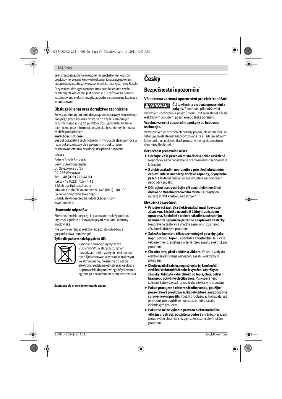 Česky, Bezpečnostní upozornění | Bosch GSS 140 A Professional User Manual | Page 66 / 132