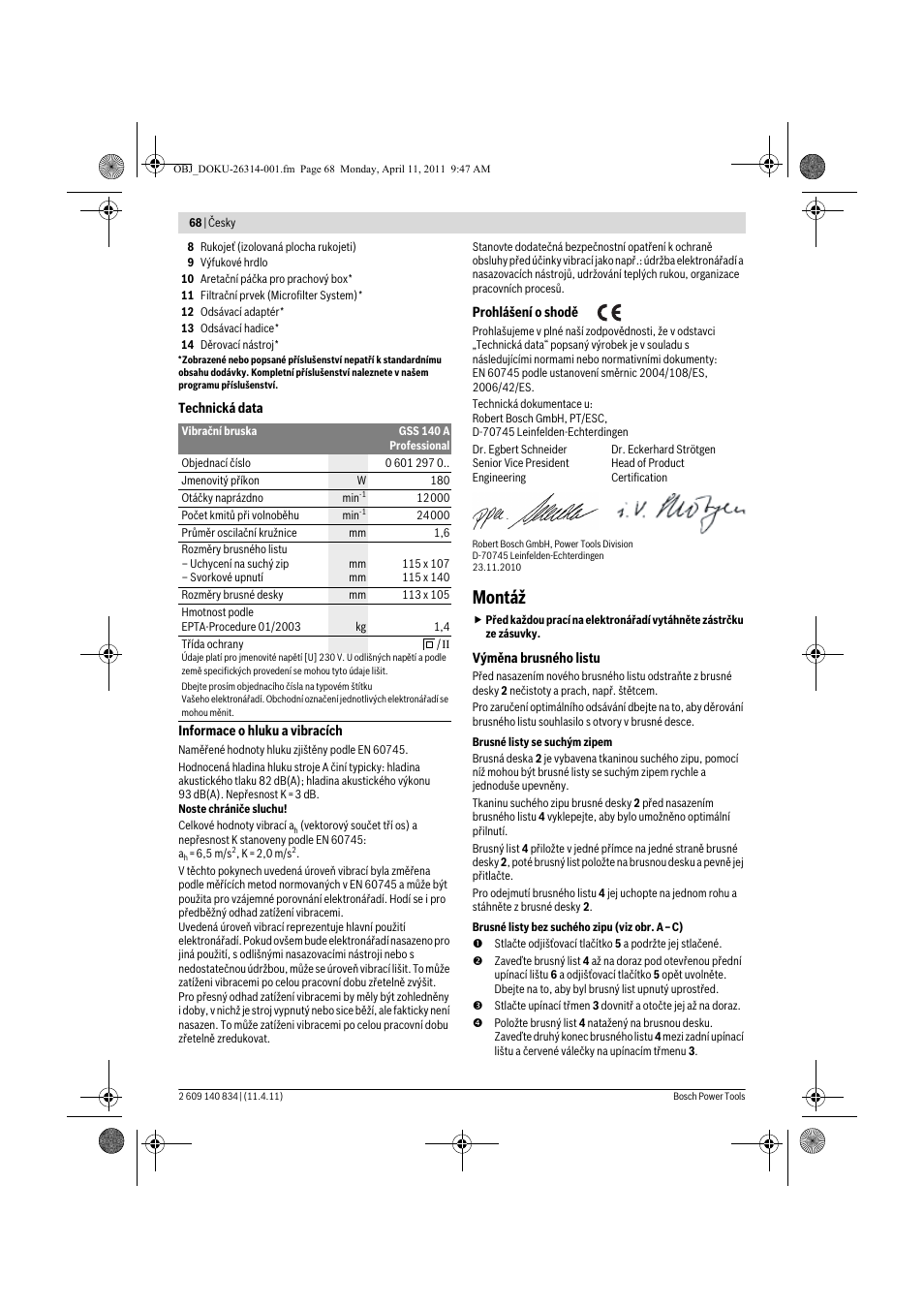 Montáž | Bosch GSS 140 A Professional User Manual | Page 68 / 132