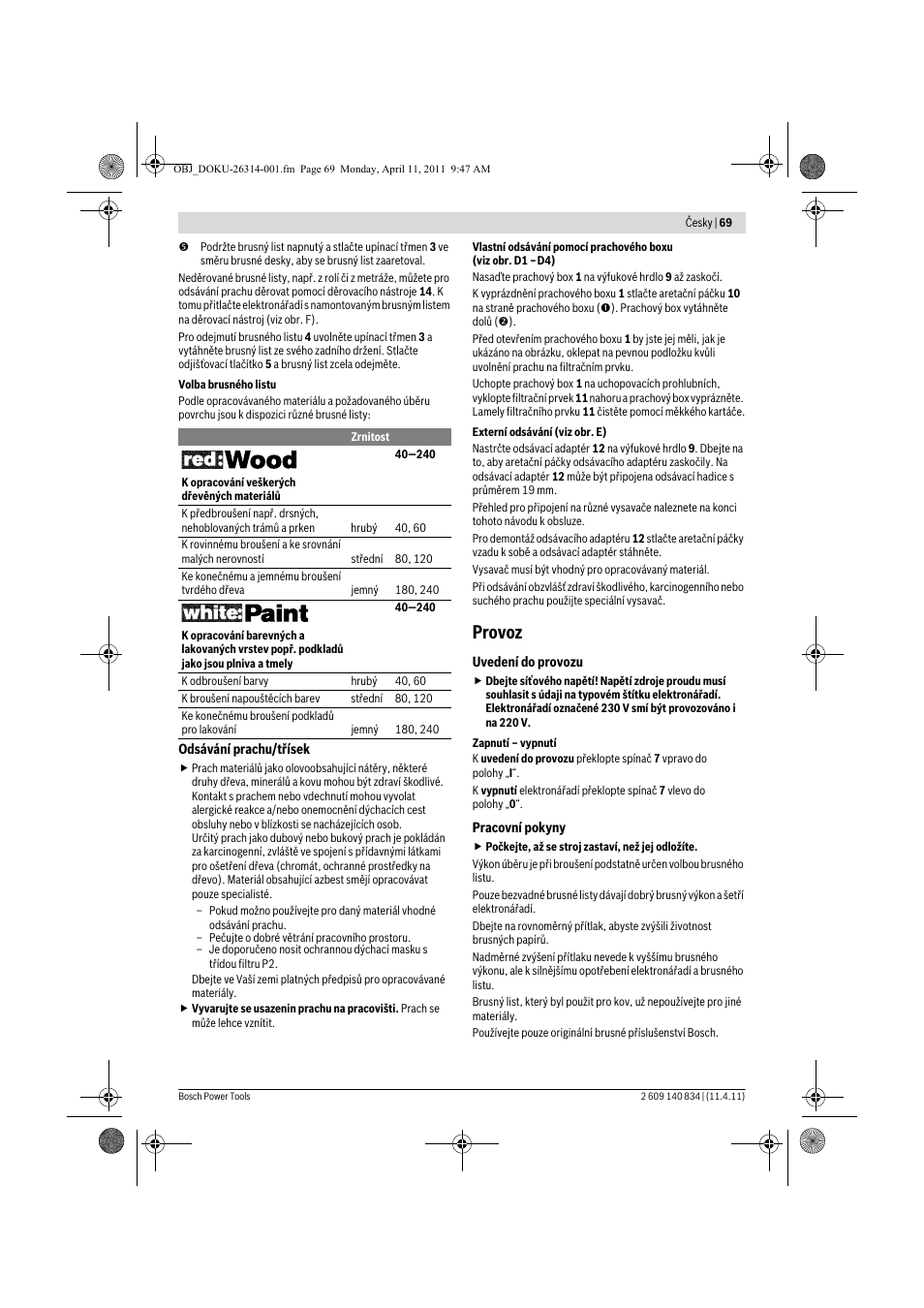 Provoz | Bosch GSS 140 A Professional User Manual | Page 69 / 132