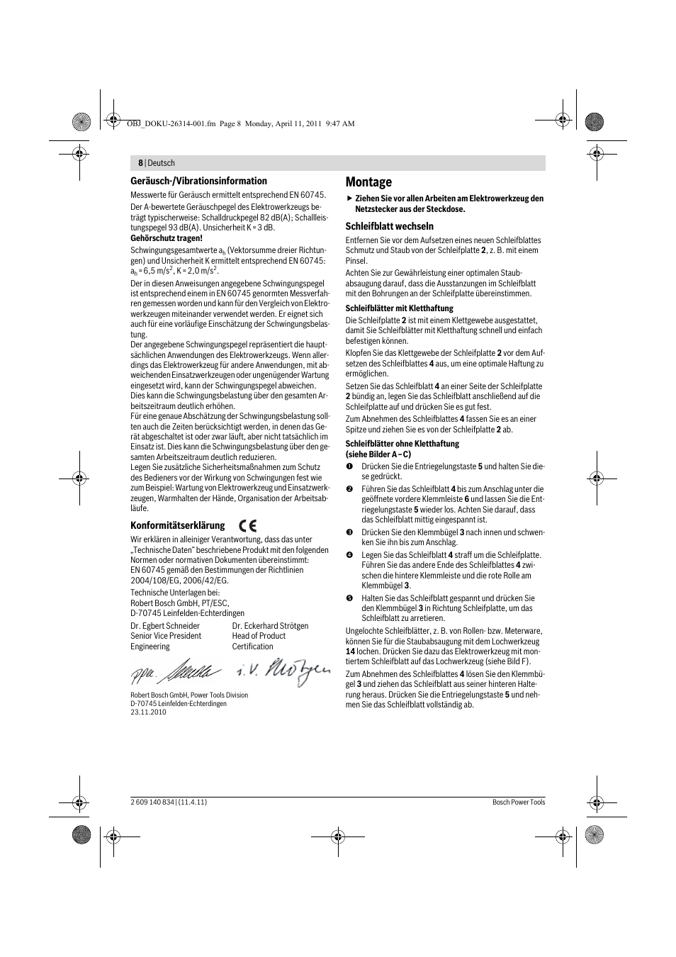 Montage | Bosch GSS 140 A Professional User Manual | Page 8 / 132