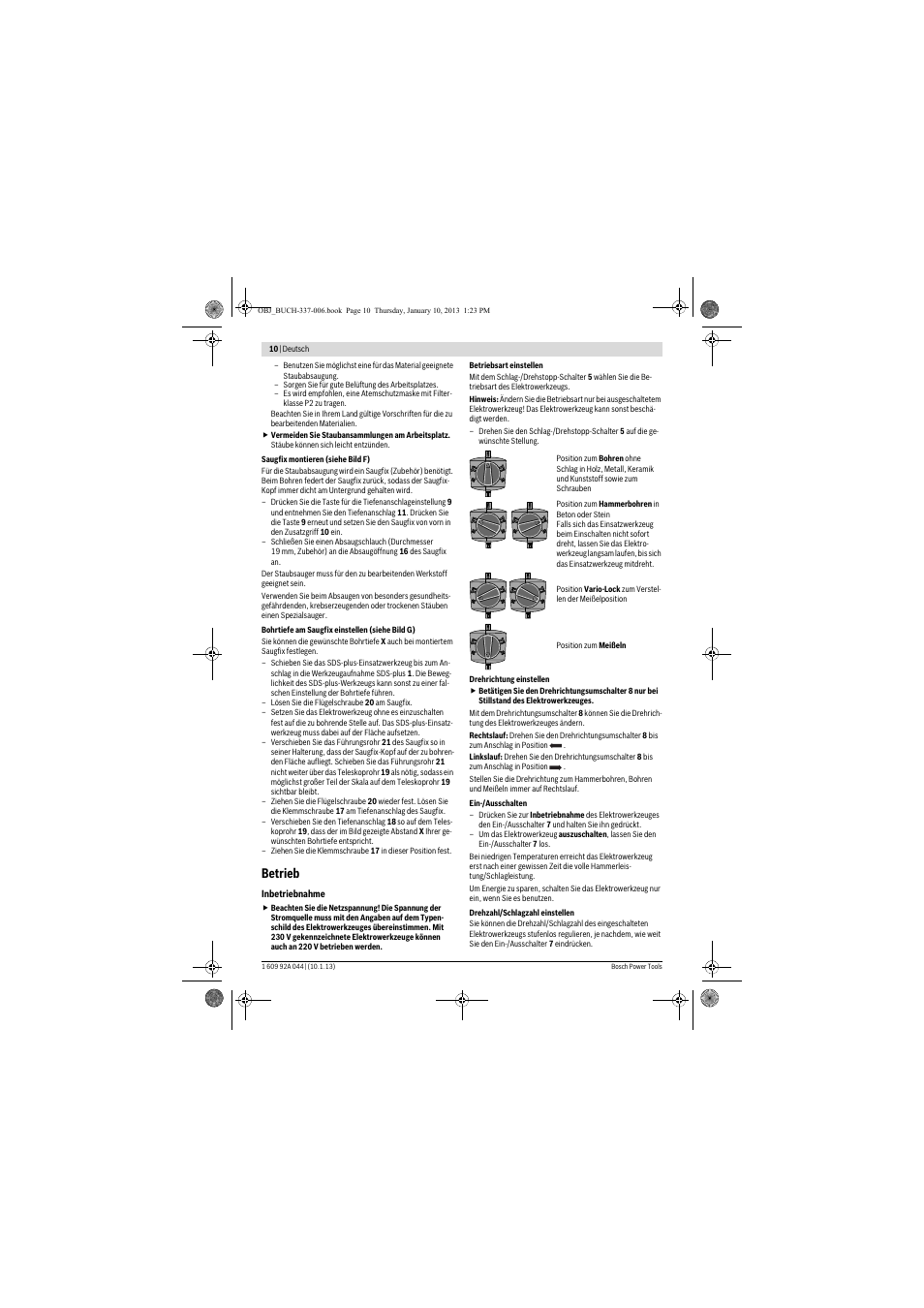 Betrieb | Bosch GBH 4-32 DFR Professional User Manual | Page 10 / 177