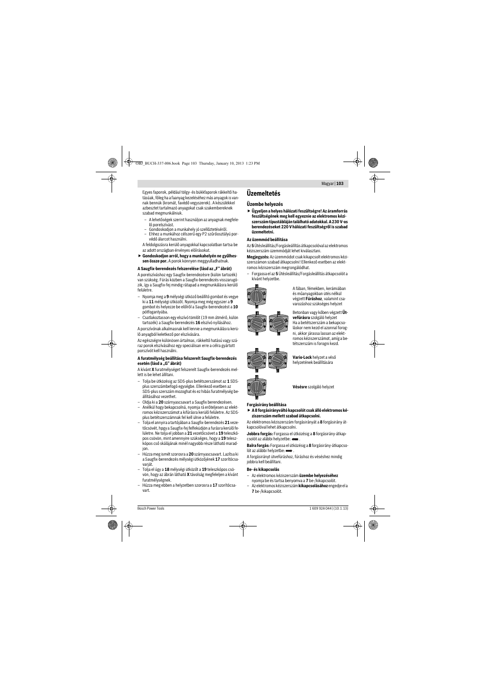 Üzemeltetés | Bosch GBH 4-32 DFR Professional User Manual | Page 103 / 177