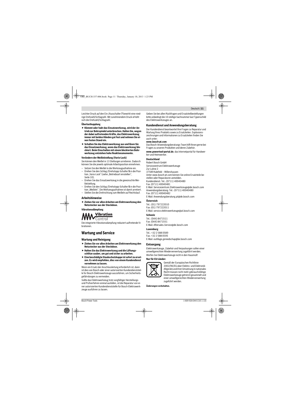 Wartung und service | Bosch GBH 4-32 DFR Professional User Manual | Page 11 / 177