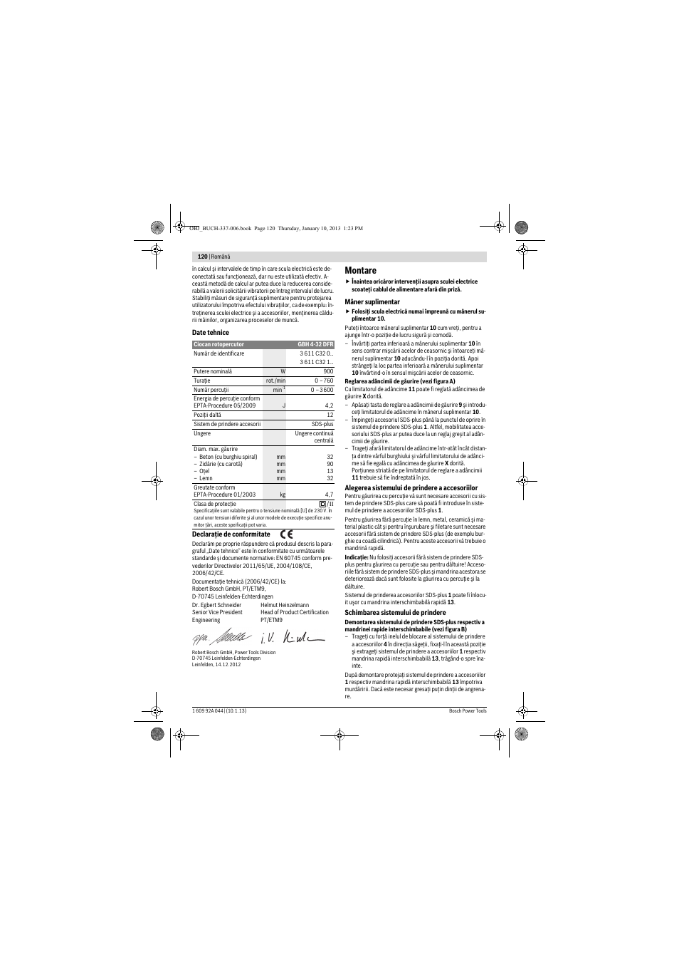 Montare | Bosch GBH 4-32 DFR Professional User Manual | Page 120 / 177