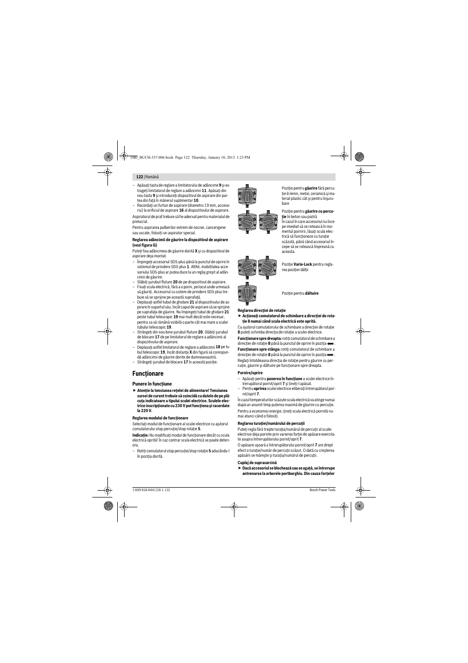 Funcţionare | Bosch GBH 4-32 DFR Professional User Manual | Page 122 / 177