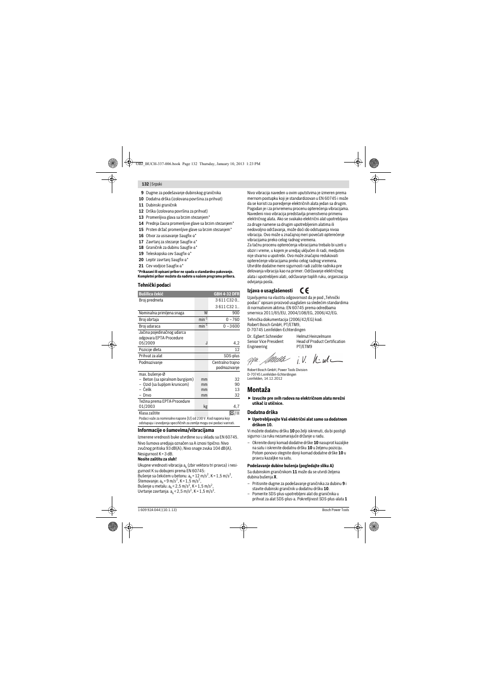 Montaža | Bosch GBH 4-32 DFR Professional User Manual | Page 132 / 177