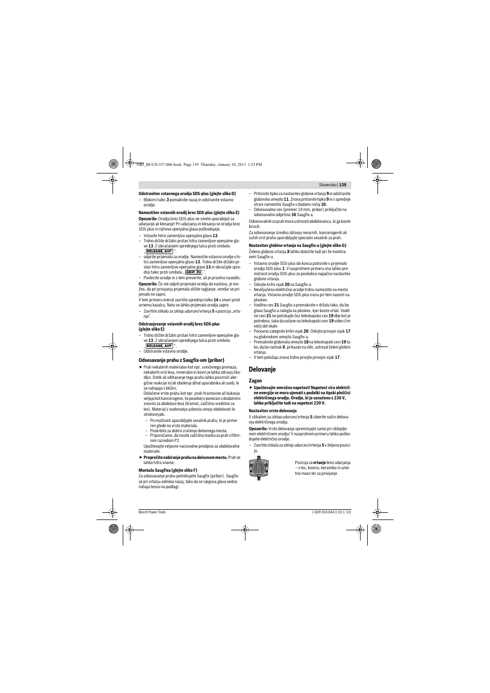 Delovanje | Bosch GBH 4-32 DFR Professional User Manual | Page 139 / 177