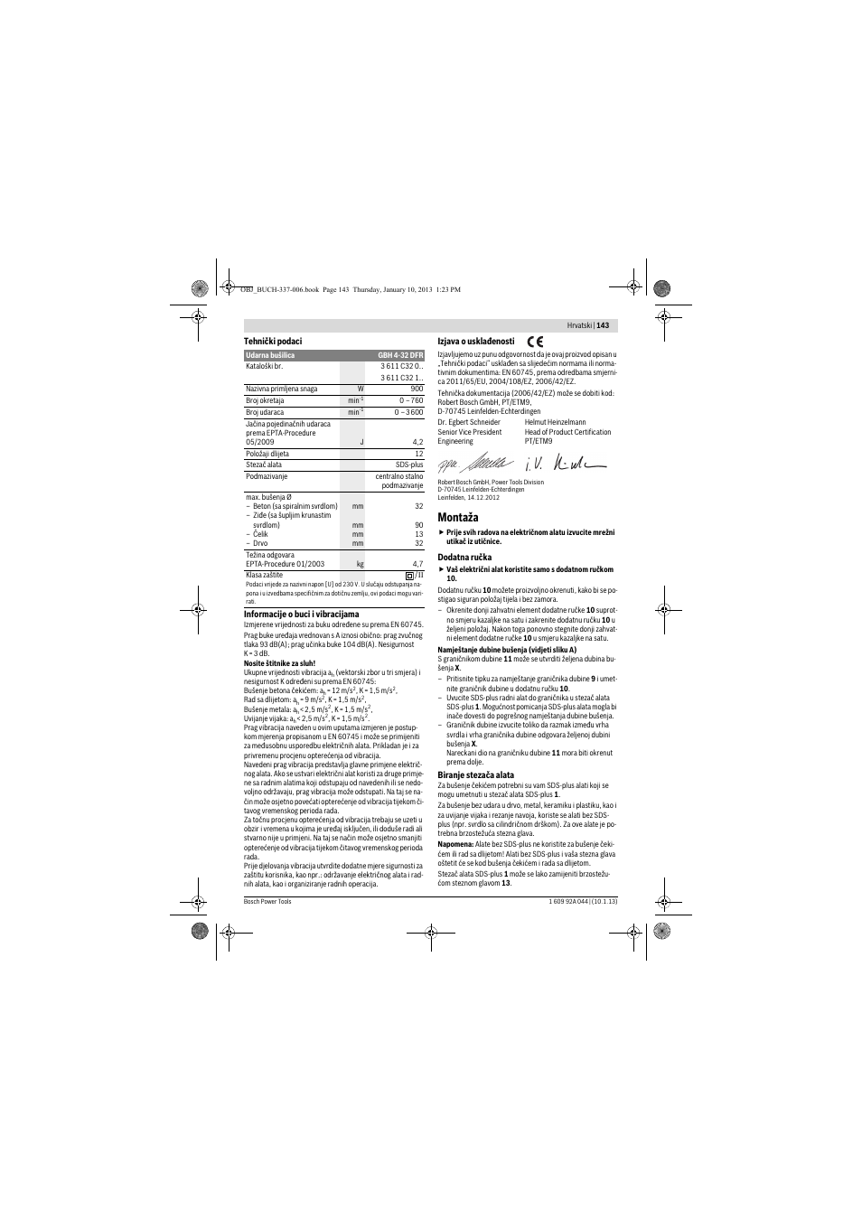 Montaža | Bosch GBH 4-32 DFR Professional User Manual | Page 143 / 177