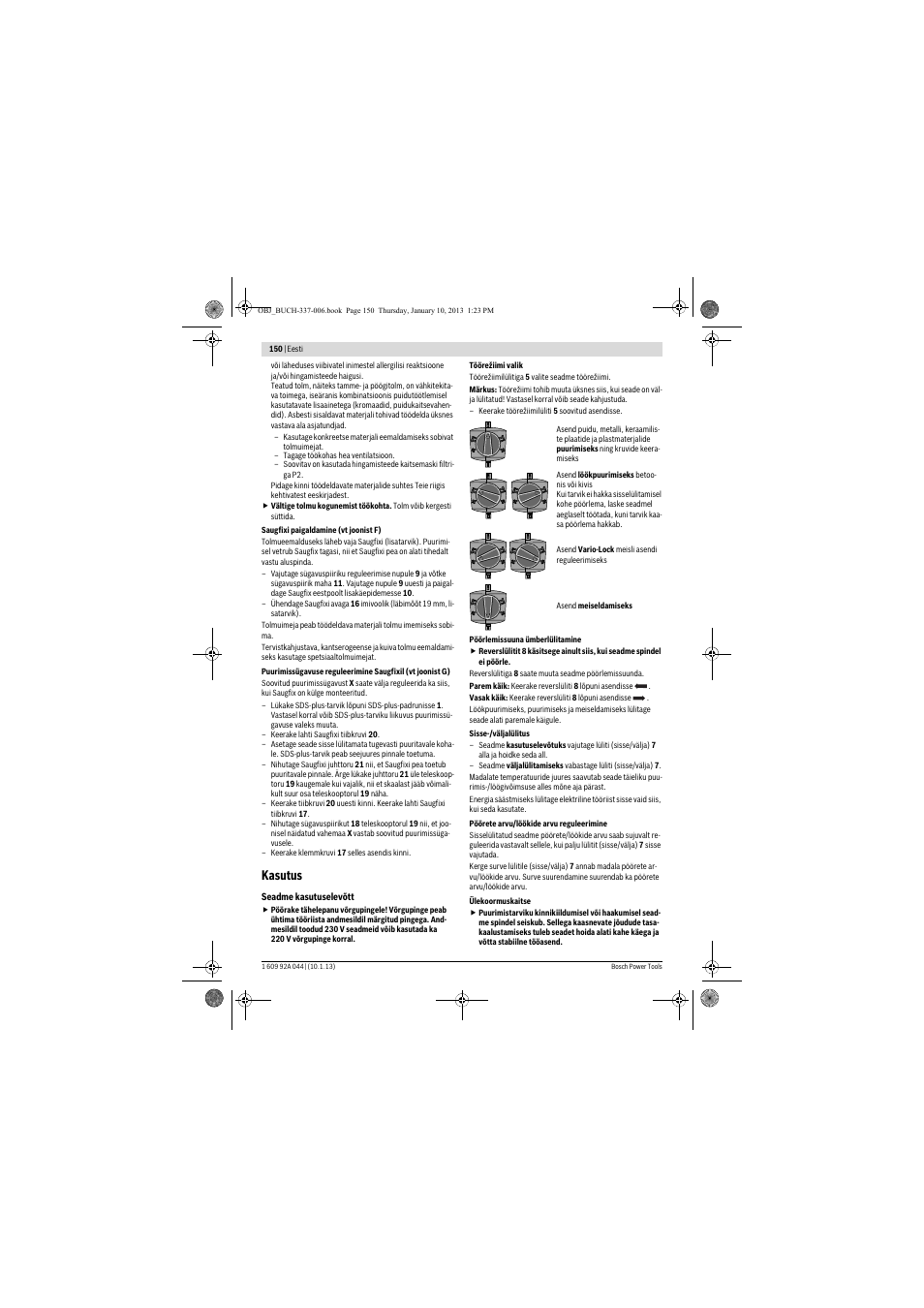 Kasutus | Bosch GBH 4-32 DFR Professional User Manual | Page 150 / 177