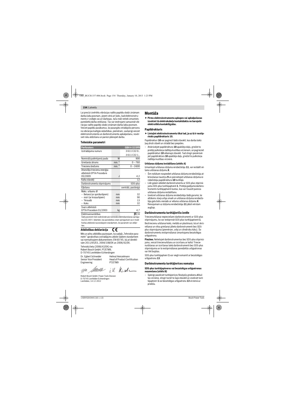 Montāža | Bosch GBH 4-32 DFR Professional User Manual | Page 154 / 177