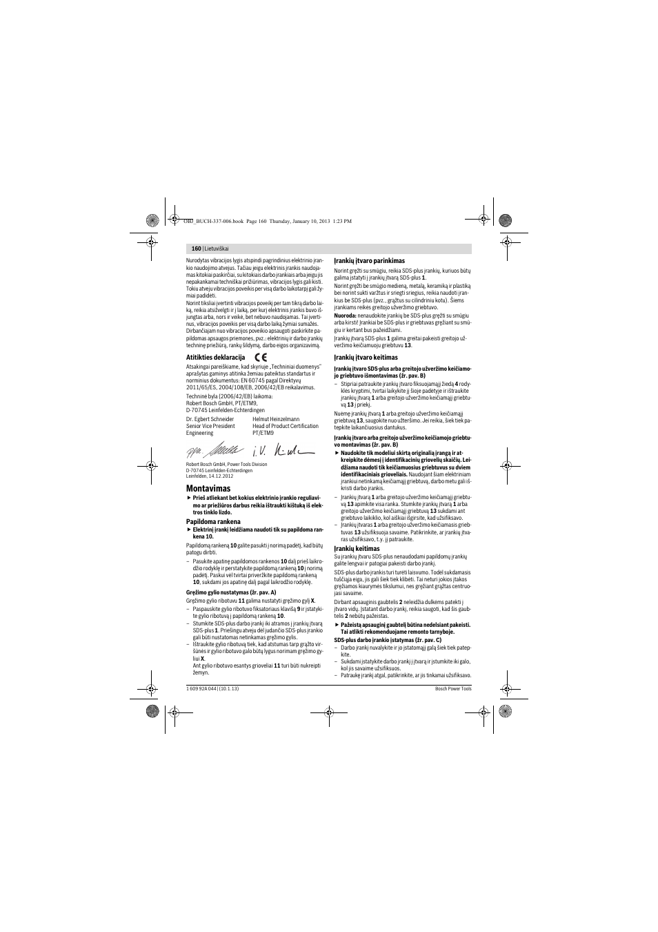 Montavimas | Bosch GBH 4-32 DFR Professional User Manual | Page 160 / 177