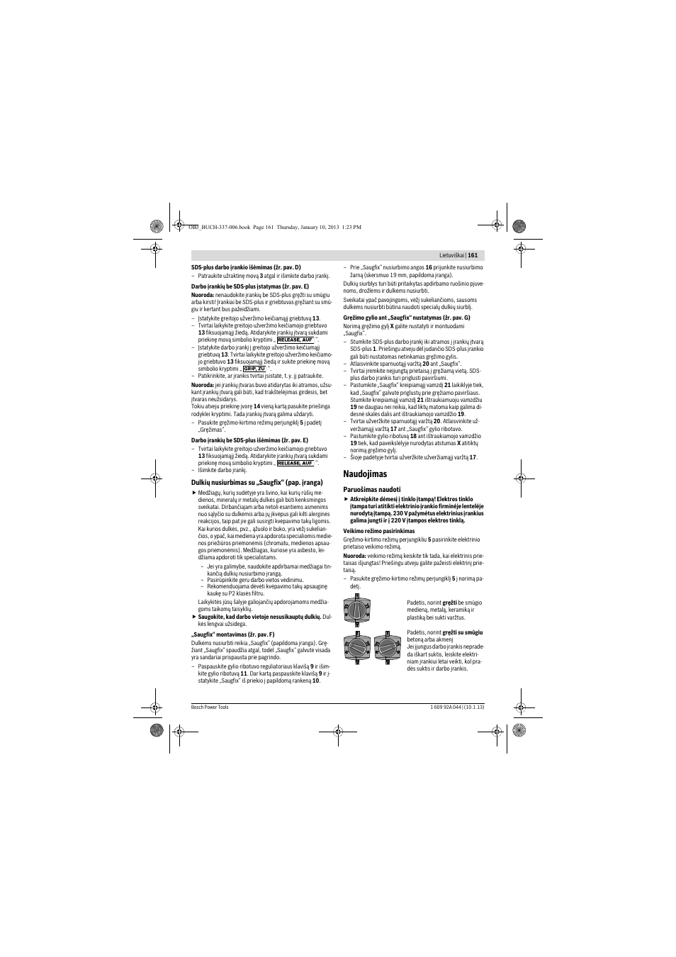 Naudojimas | Bosch GBH 4-32 DFR Professional User Manual | Page 161 / 177