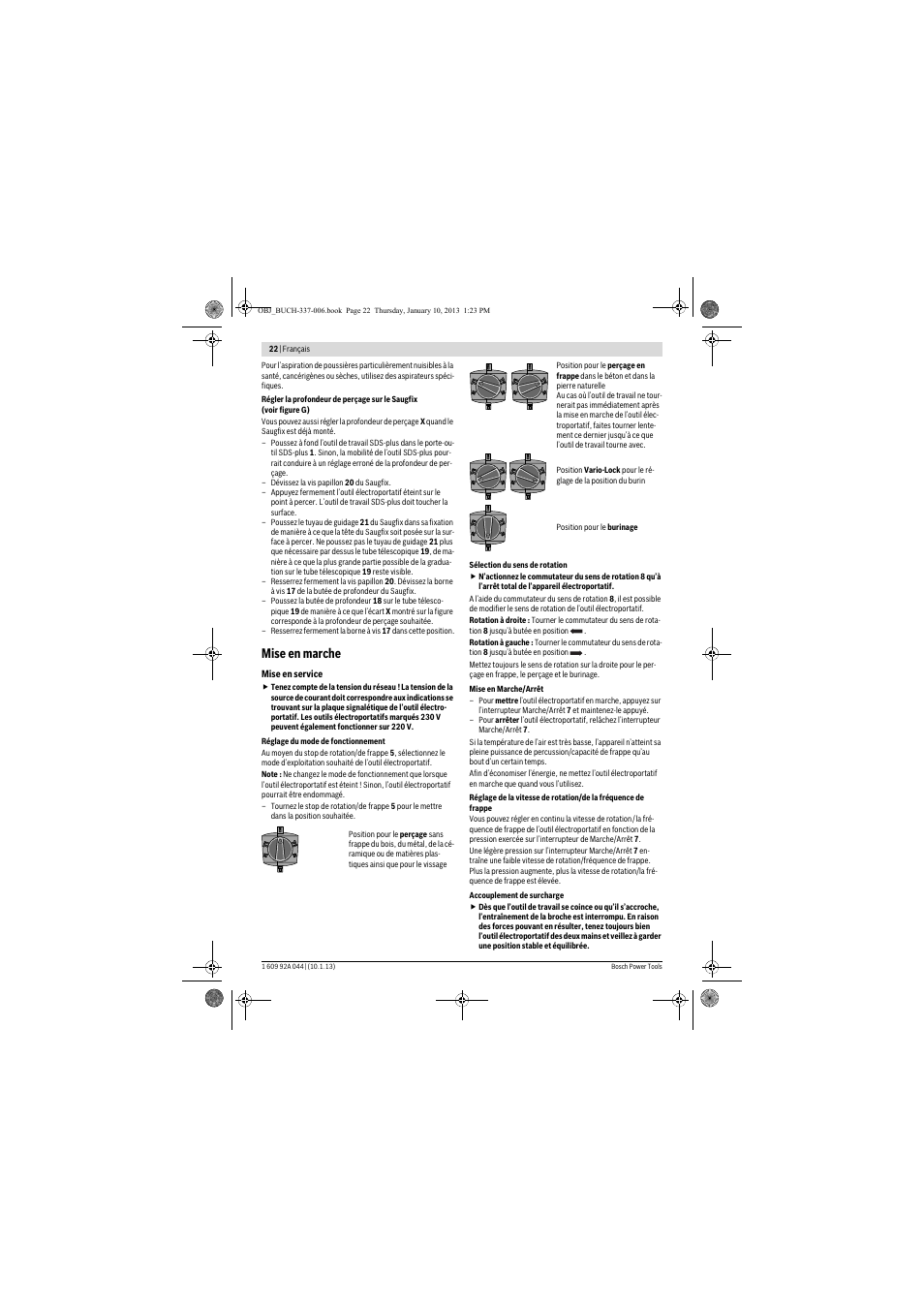 Mise en marche | Bosch GBH 4-32 DFR Professional User Manual | Page 22 / 177