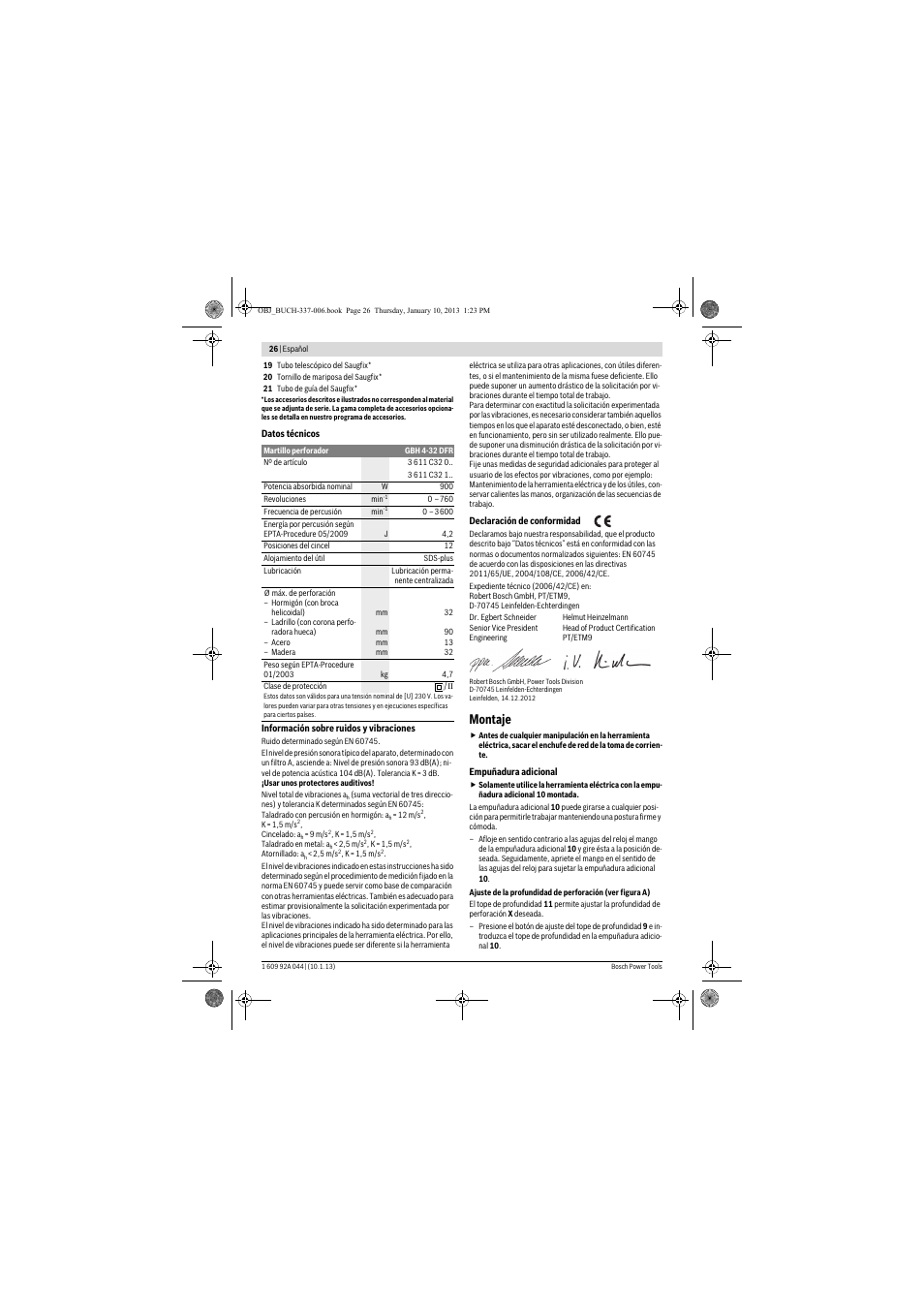 Montaje | Bosch GBH 4-32 DFR Professional User Manual | Page 26 / 177