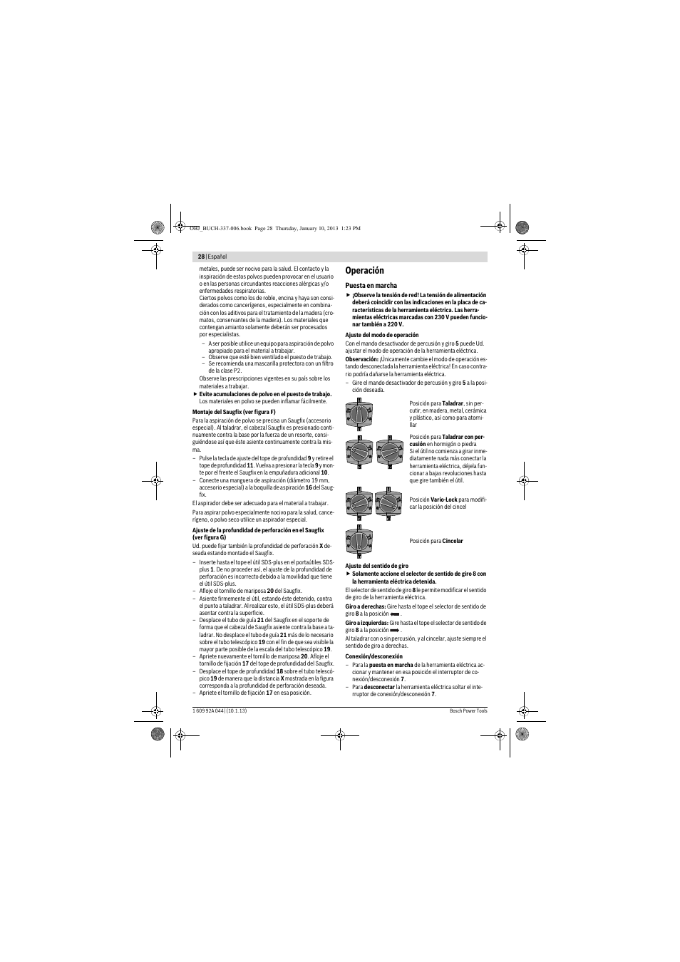 Operación | Bosch GBH 4-32 DFR Professional User Manual | Page 28 / 177