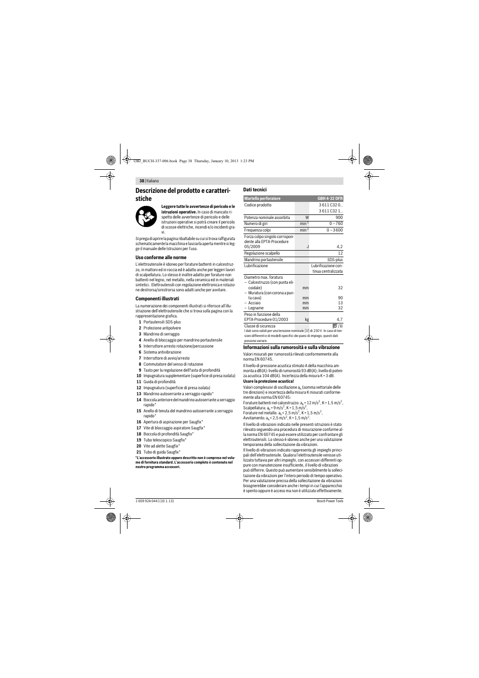 Descrizione del prodotto e caratteri- stiche | Bosch GBH 4-32 DFR Professional User Manual | Page 38 / 177