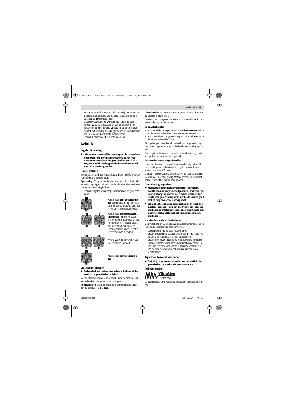 Gebruik | Bosch GBH 4-32 DFR Professional User Manual | Page 47 / 177