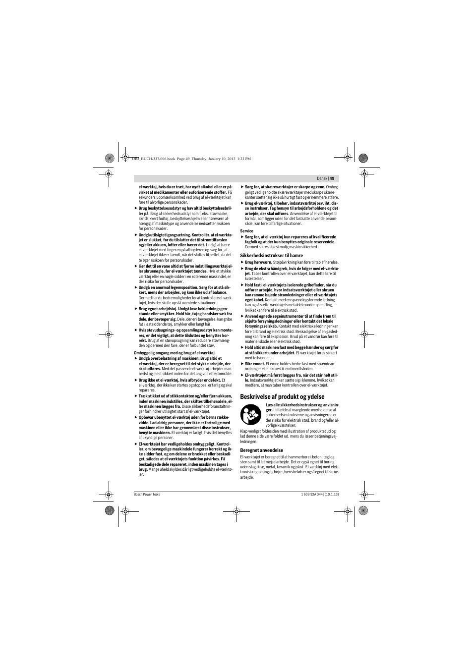 Beskrivelse af produkt og ydelse | Bosch GBH 4-32 DFR Professional User Manual | Page 49 / 177
