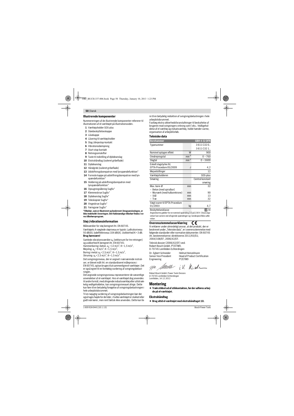 Montering | Bosch GBH 4-32 DFR Professional User Manual | Page 50 / 177