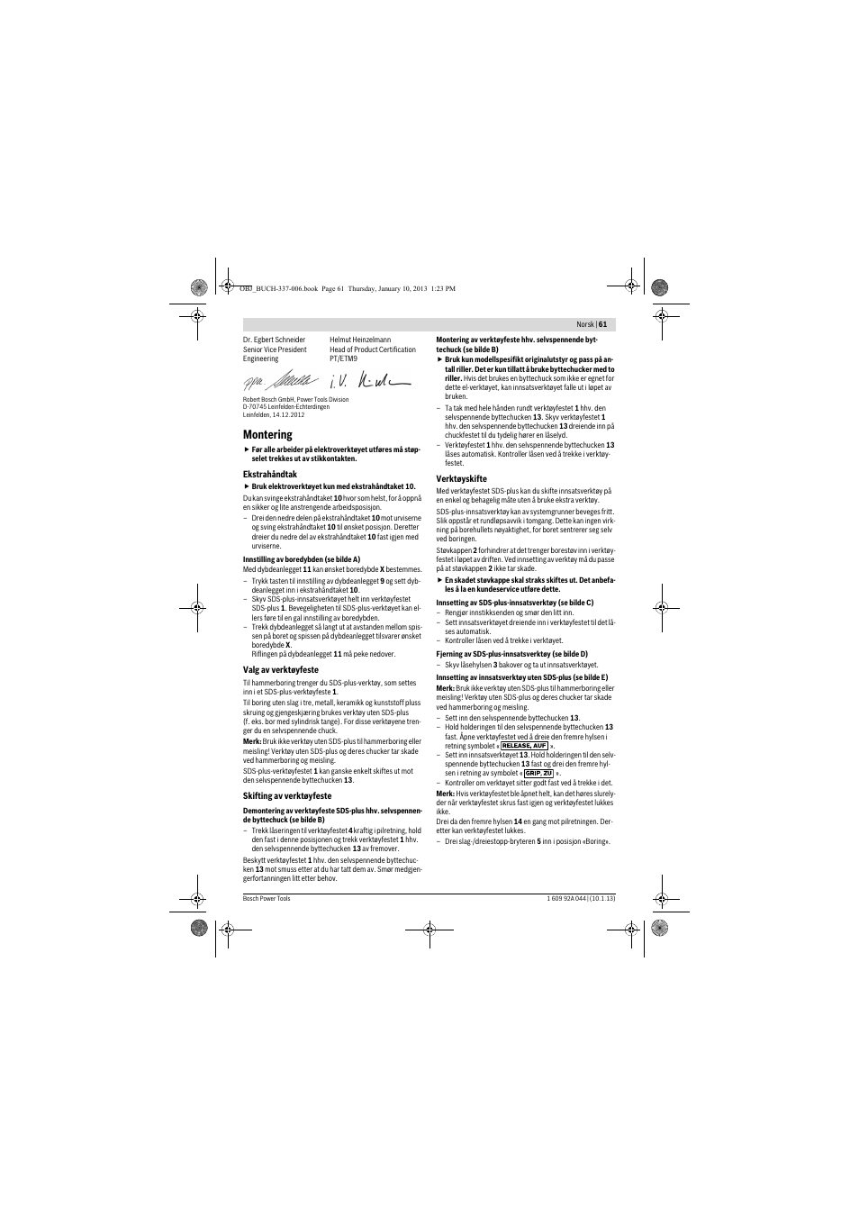 Montering | Bosch GBH 4-32 DFR Professional User Manual | Page 61 / 177
