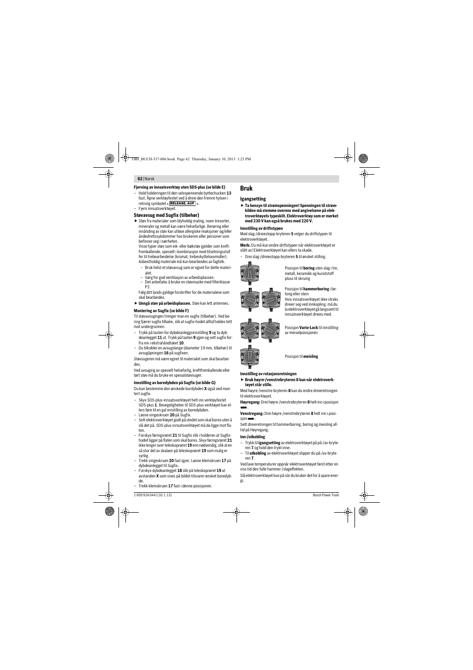 Bruk | Bosch GBH 4-32 DFR Professional User Manual | Page 62 / 177