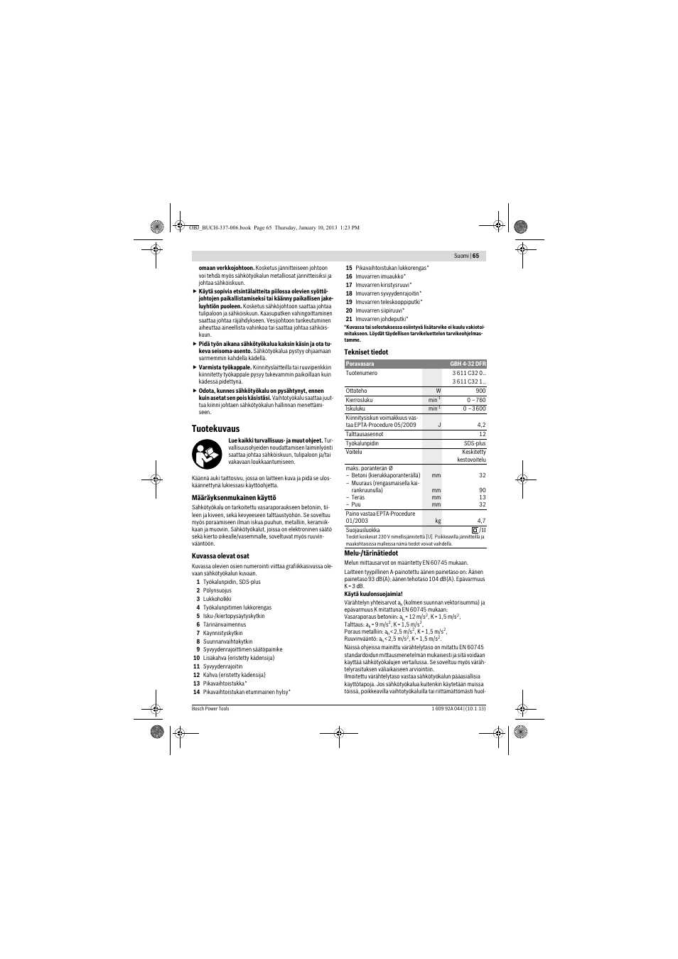 Tuotekuvaus | Bosch GBH 4-32 DFR Professional User Manual | Page 65 / 177