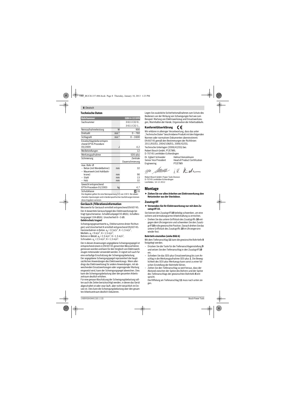 Montage | Bosch GBH 4-32 DFR Professional User Manual | Page 8 / 177